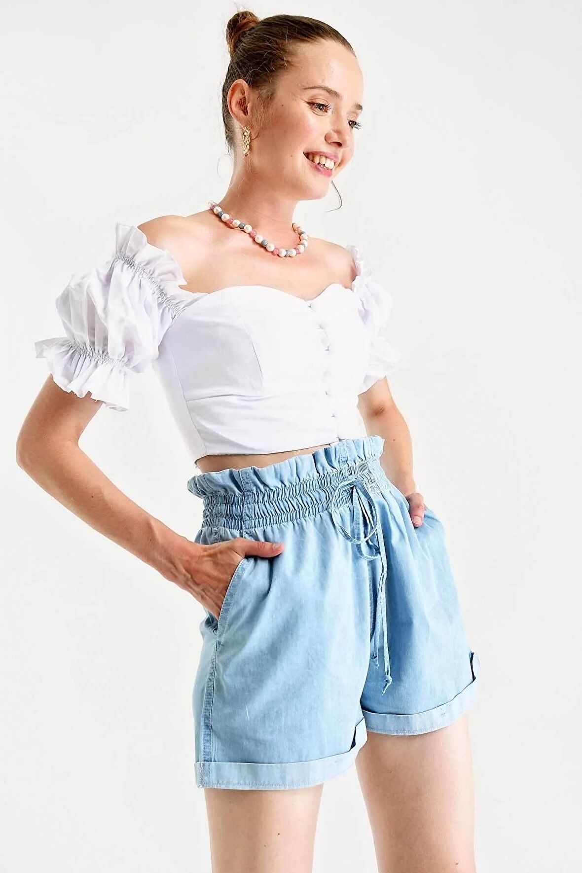 Rodi Kadın Beli Lastikli Denim Şort RD23YB145316
