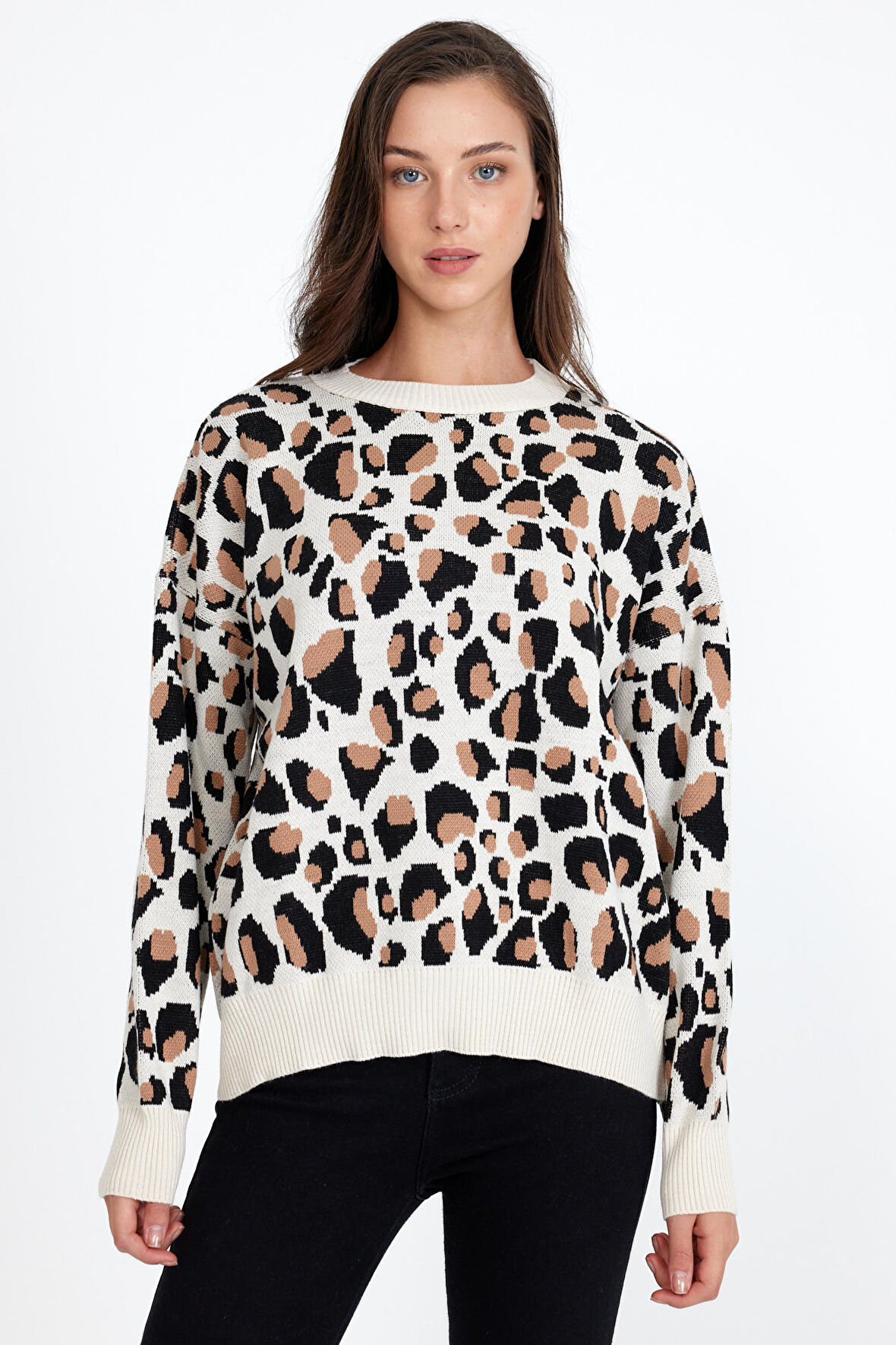 Rodi Bayan Oversize Leopar Desenli Kazak RD24KB310197