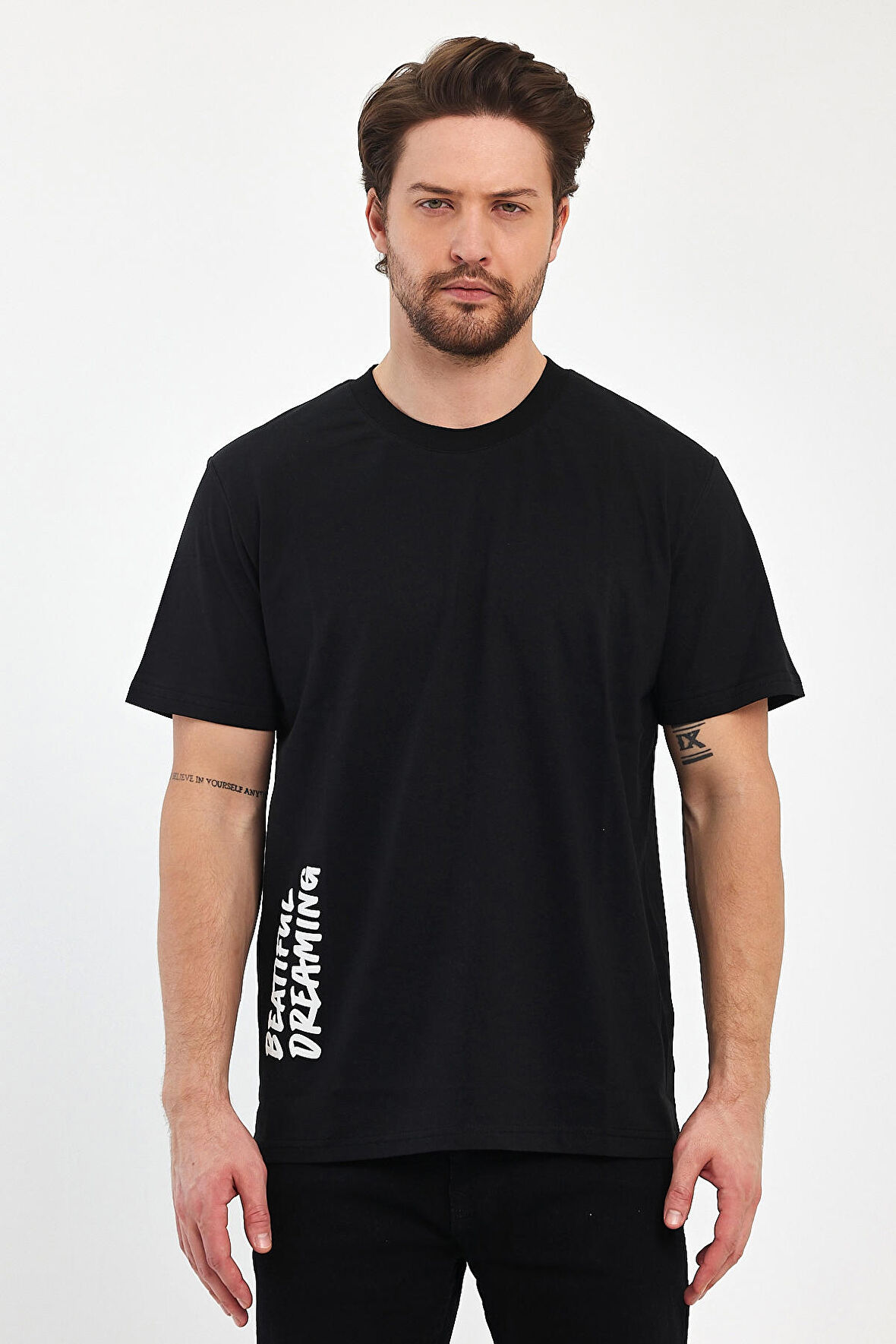 Erkek Arkası Rodi Baskılı Bisiklet Yaka T-shirt 2750