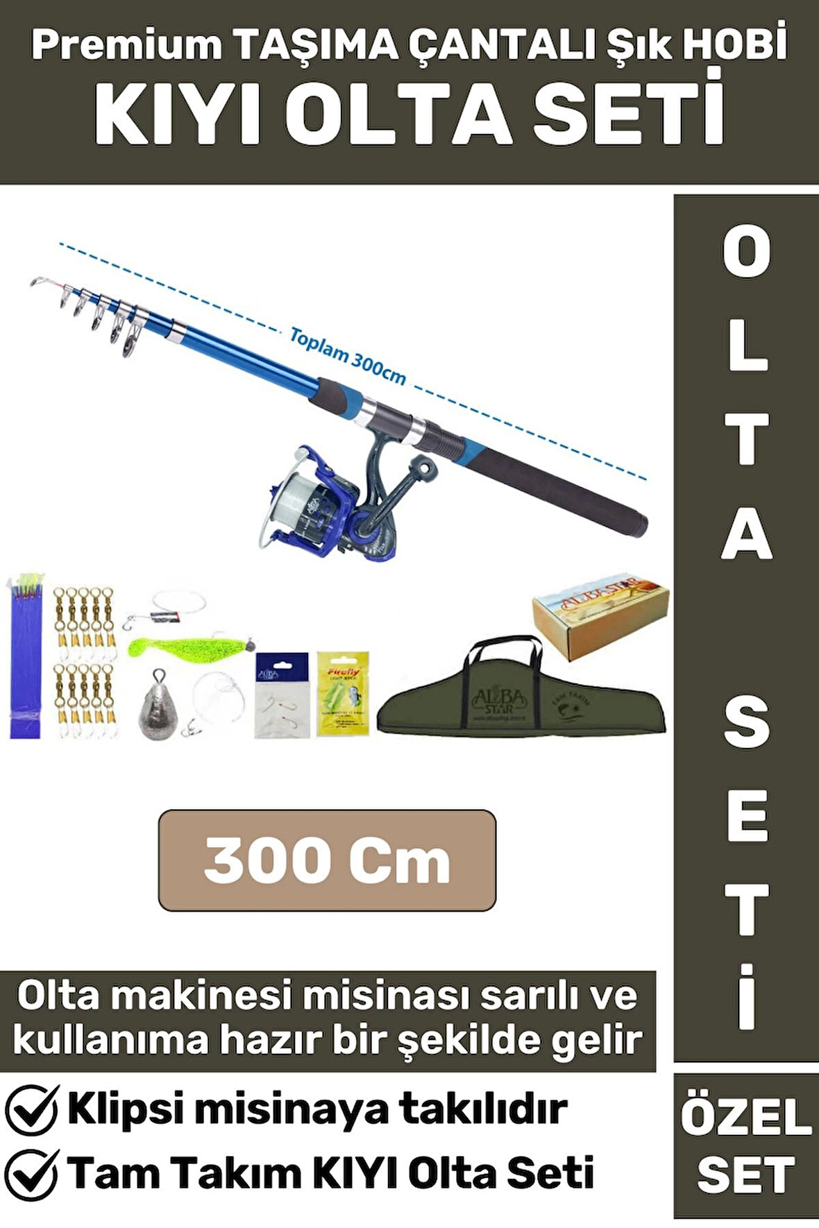 Profesyonel Kullanıma Hazır Taşıma Çantası Hediyeli Balıkçı Tam Takım HOBİ KIYI OLTA SETİ 300 Cm