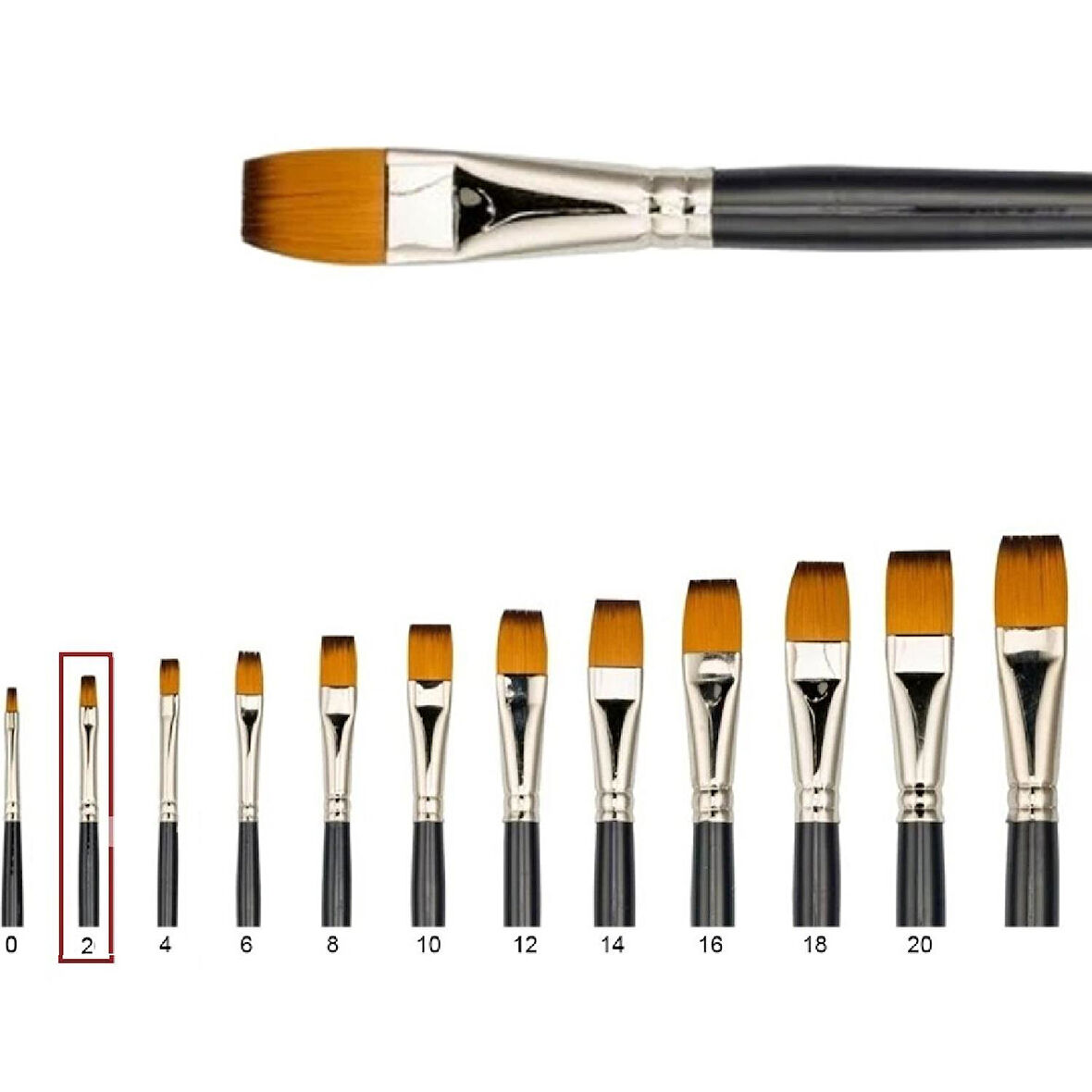 Samur 210 Serisi Düz Kesik Uçlu Yağlı Boya Fırçası No:2