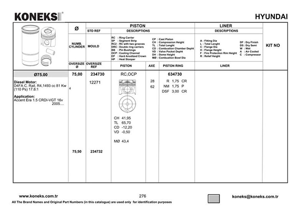 Hyundaı Motor Piston Segman Std Era 1,5 Crdi 2006-> Kia Cerato Rio 1,5 Crdi 2006-> 75,00 MM - Koneks 234730