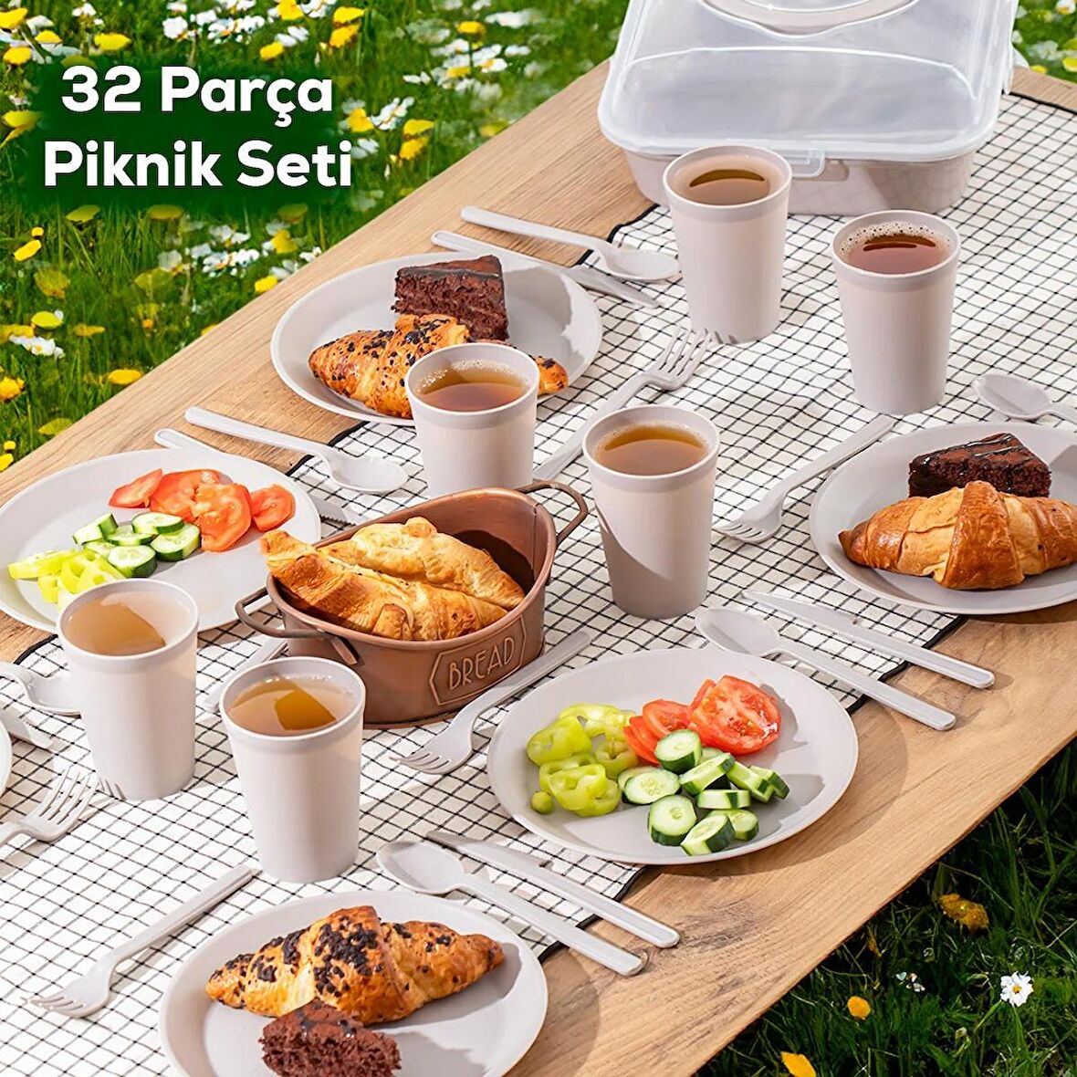 Porsima 0039 Karizma 6 Kişilik Piknik Seti - Çantalı Piknik Seti-32 Parça Piknik Organizer-Cappuccino