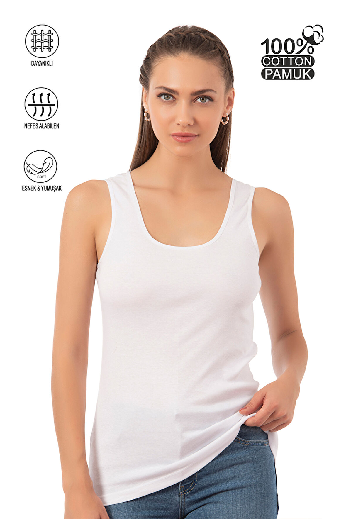 Özkan 0111 Kadın %100 Pamuklu Ribana Esnek Rahat Biyeli Kalın Askılı Örme Atlet