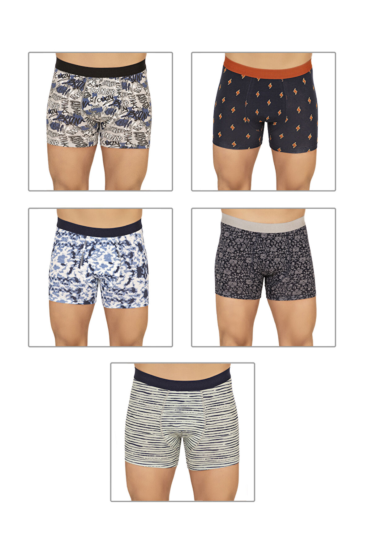 Özkan 11111 5'li Paket Erkek Pamuklu Karışık Desenli Likralı Penye Boxer
