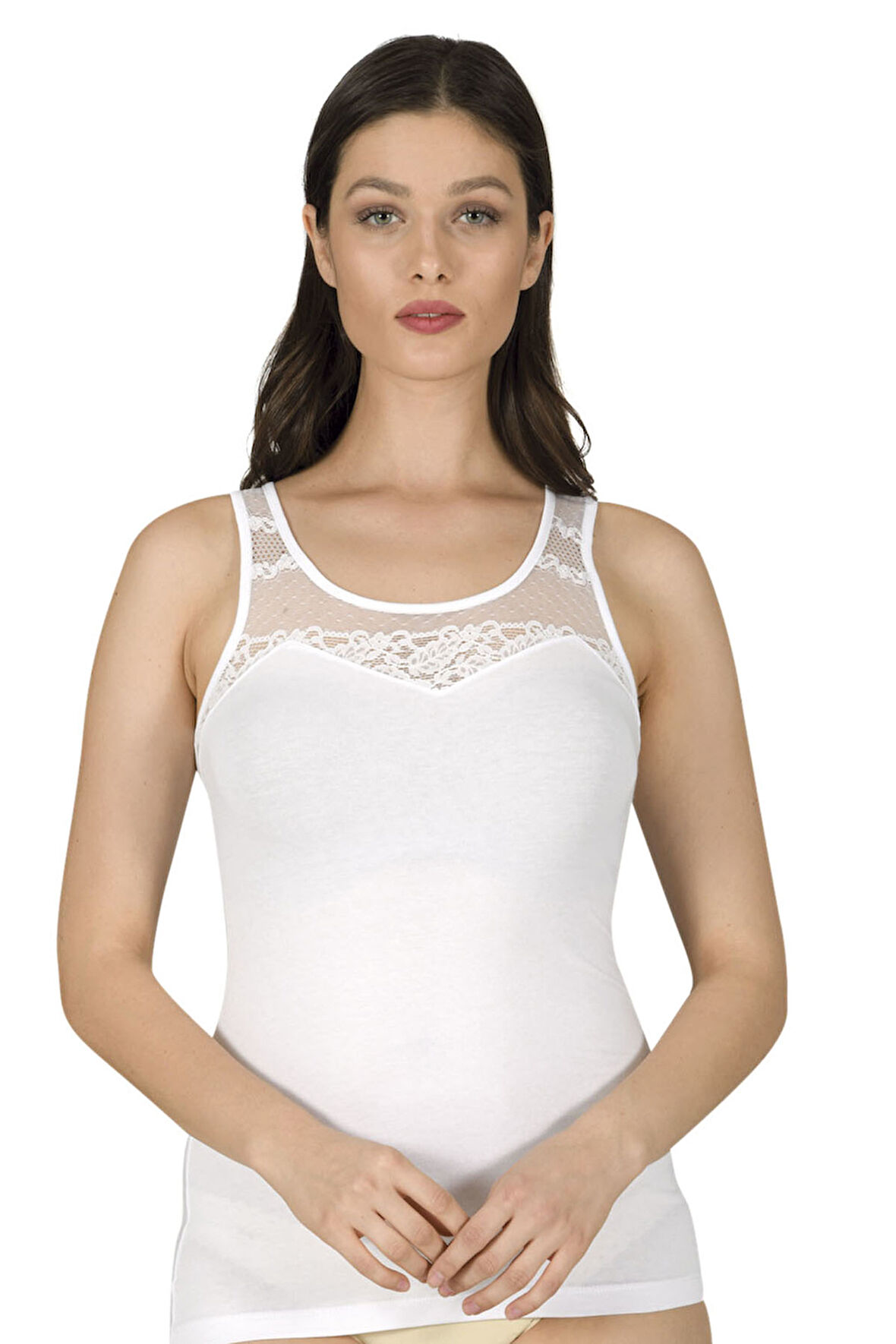 Özkan 24185 Kadın Pamuklu Likralı Dantelli Robalı Süprem Atlet