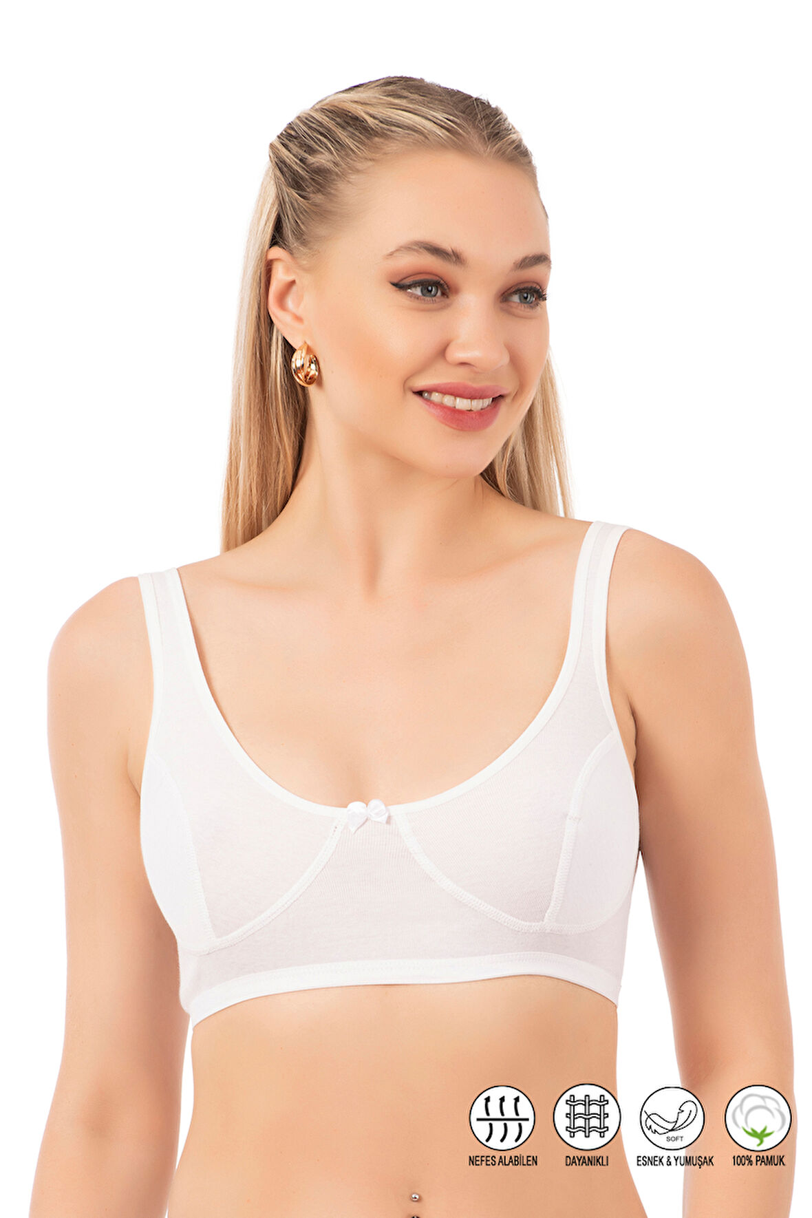 Özkan 0564 Kadın %100 Pamuklu Ribana Boş Kap Desteksiz Telsiz Balensiz Kalın Askılı Yarım Atlet Sütyen