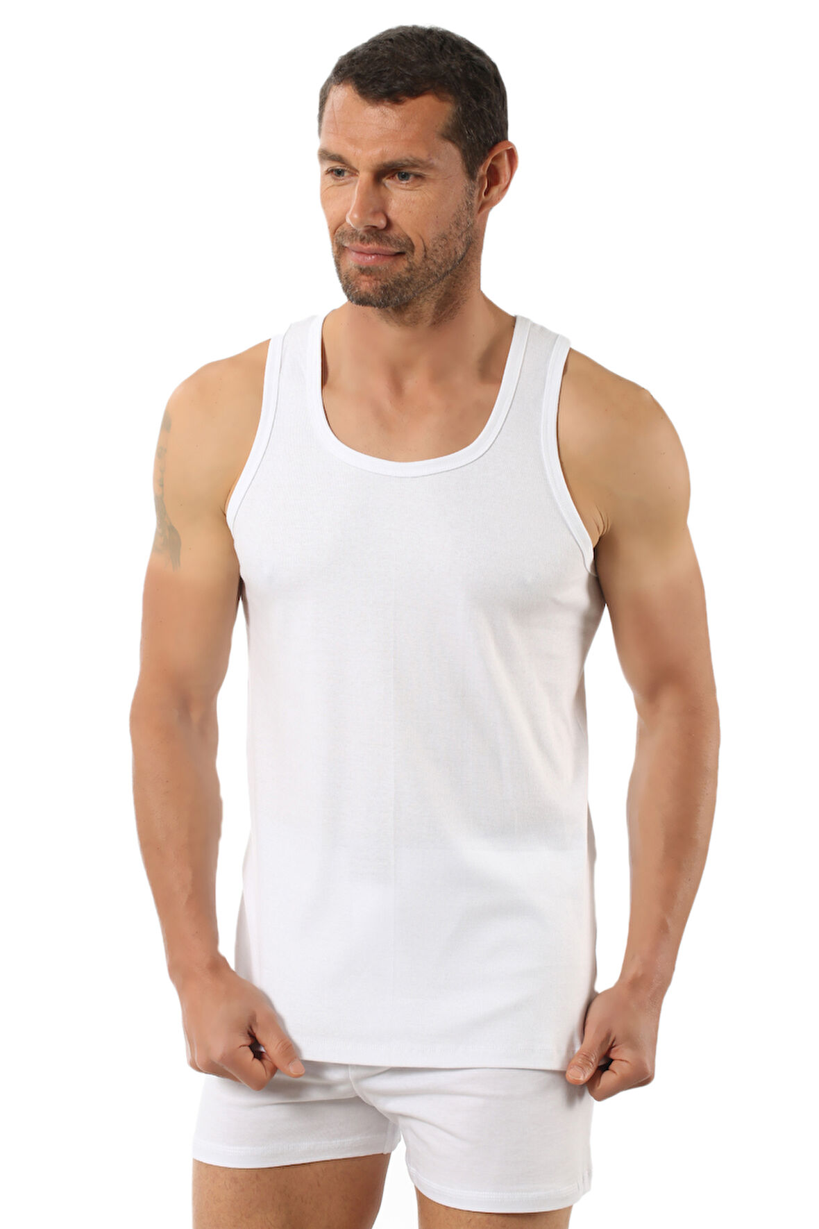 Özkan 0058 Erkek %100 Pamuklu Ribana Esnek Rahat Sırtı Çapraz Sporcu Rambo Kalın Askılı Atlet