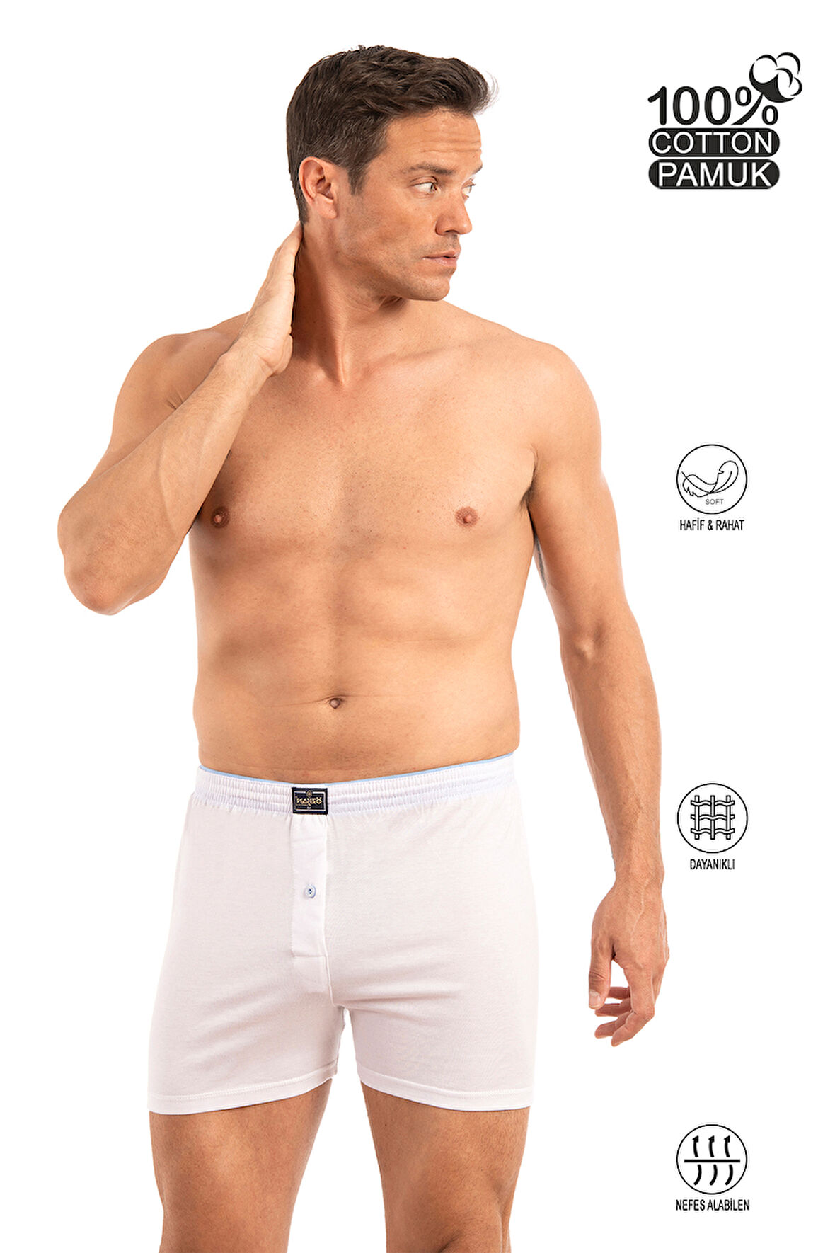 Özkan 0041 Erkek %100 Pamuklu Şardonlu Klasik Rahat Kesim Havlu Bel Süprem Penye Boxer