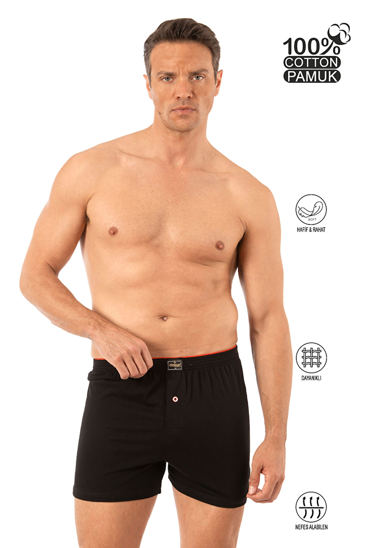 Özkan 0041 Erkek %100 Pamuklu Şardonlu Klasik Rahat Kesim Havlu Bel Süprem Penye Boxer