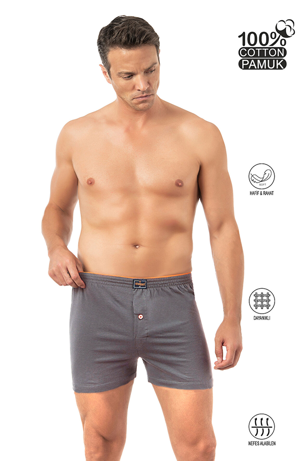 Özkan 0041 Erkek %100 Pamuklu Şardonlu Klasik Rahat Kesim Havlu Bel Süprem Penye Boxer