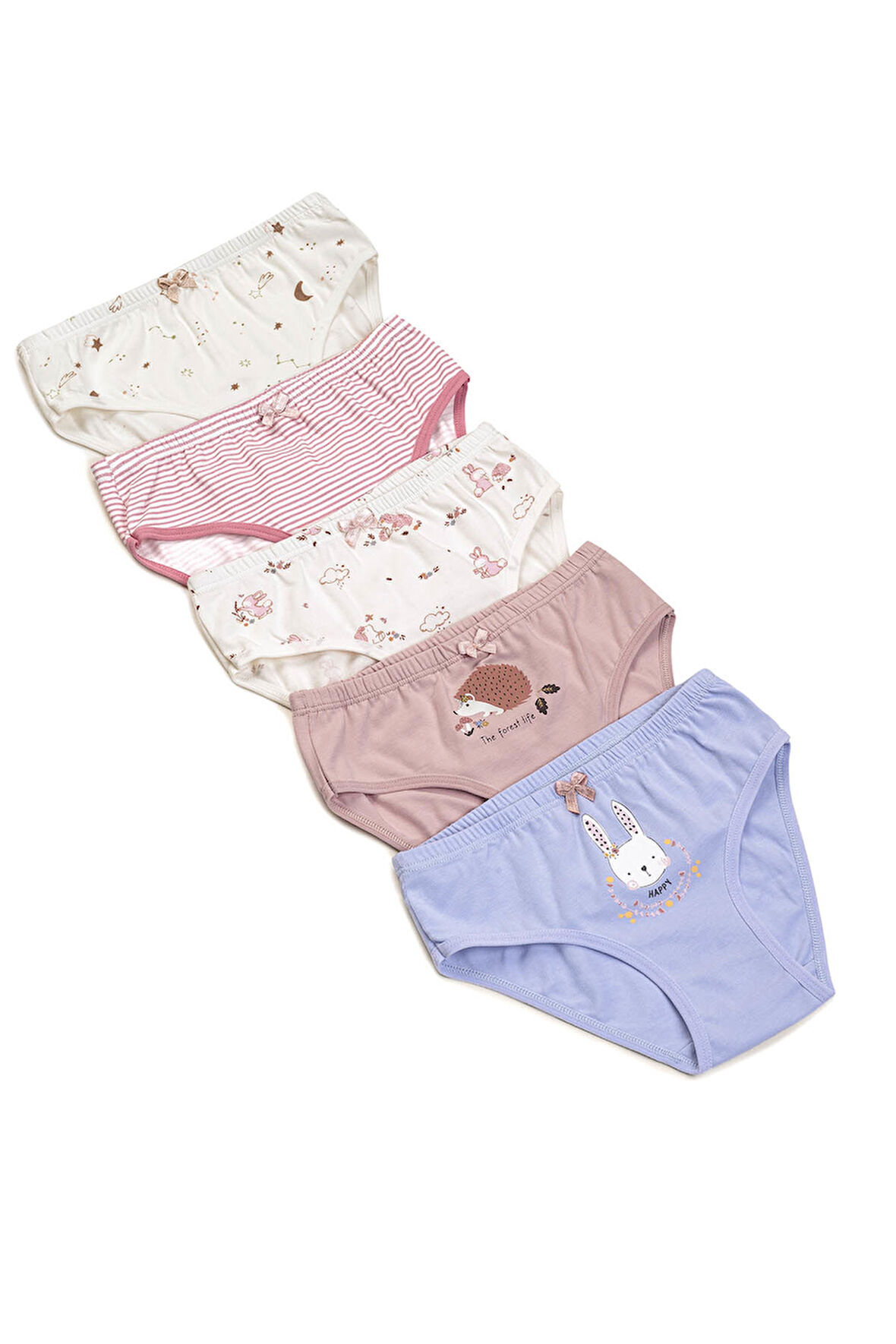 Özkan 41603 5'li Paket Kız Çocuk Karışık Renkli Desenli Pamuklu Yumuşak Slip Külot