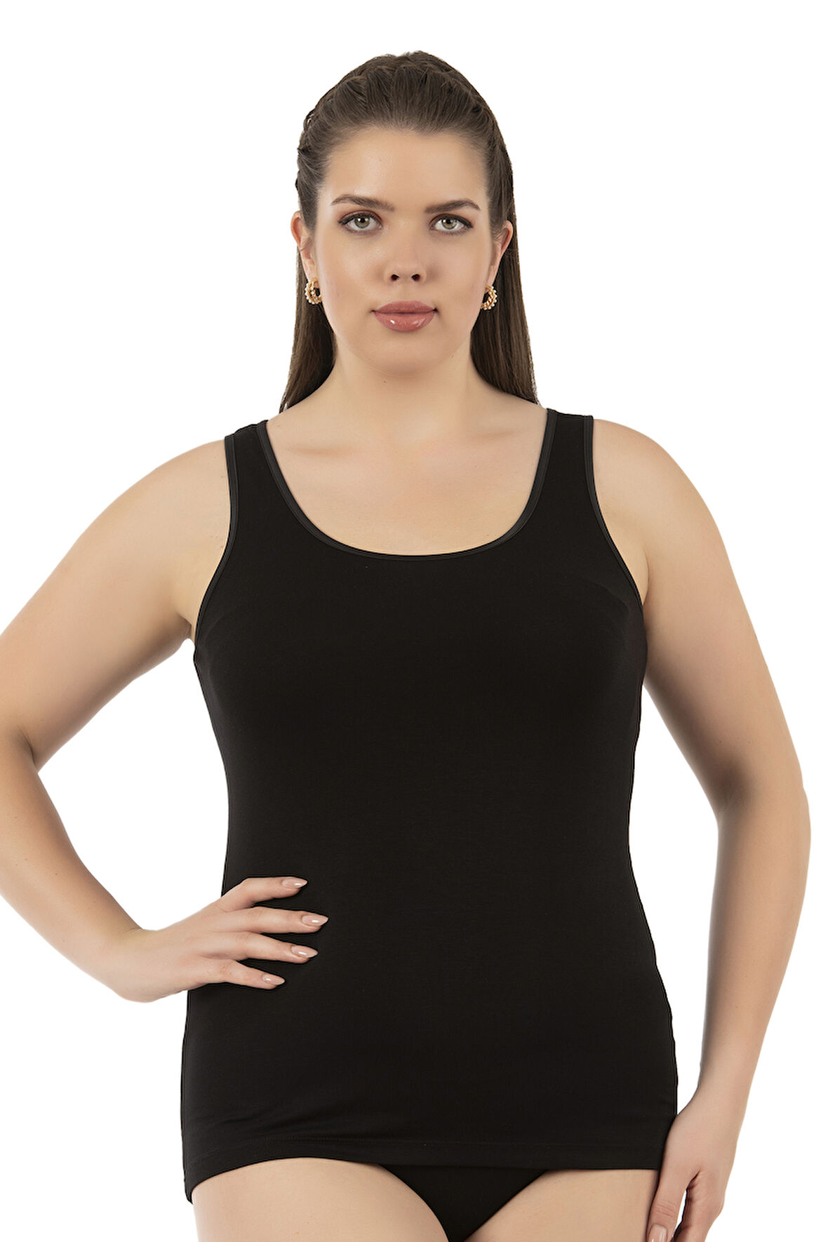 Özkan 25922 Kadın Viskon Esnek Yumuşak Kalın Askılı Yuvarlak Yaka Büyük Beden Örme Atlet