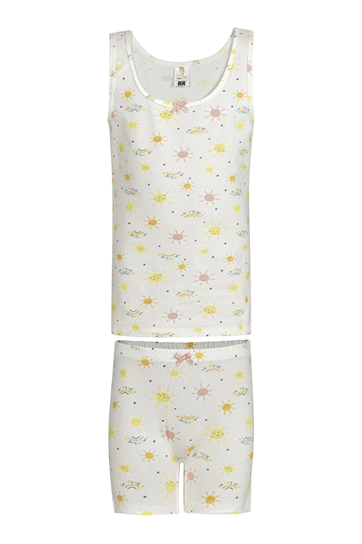 Özkan 43131 Kız Çocuk Pamuklu Beyaz Kalın Askılı Atlet Şort İç Giyim Takım 