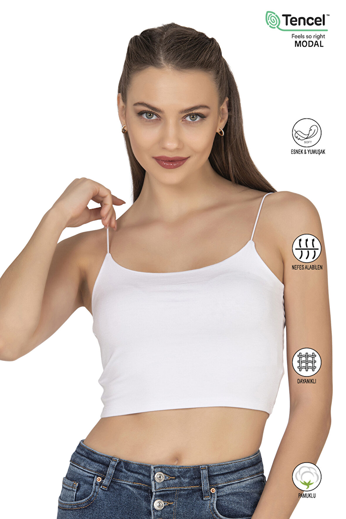Özkan 27370 Kadın Modal Pamuklu Likralı Esnek Rahat Vücuda Oturan Spagetti Askılı Örme Crop Atlet