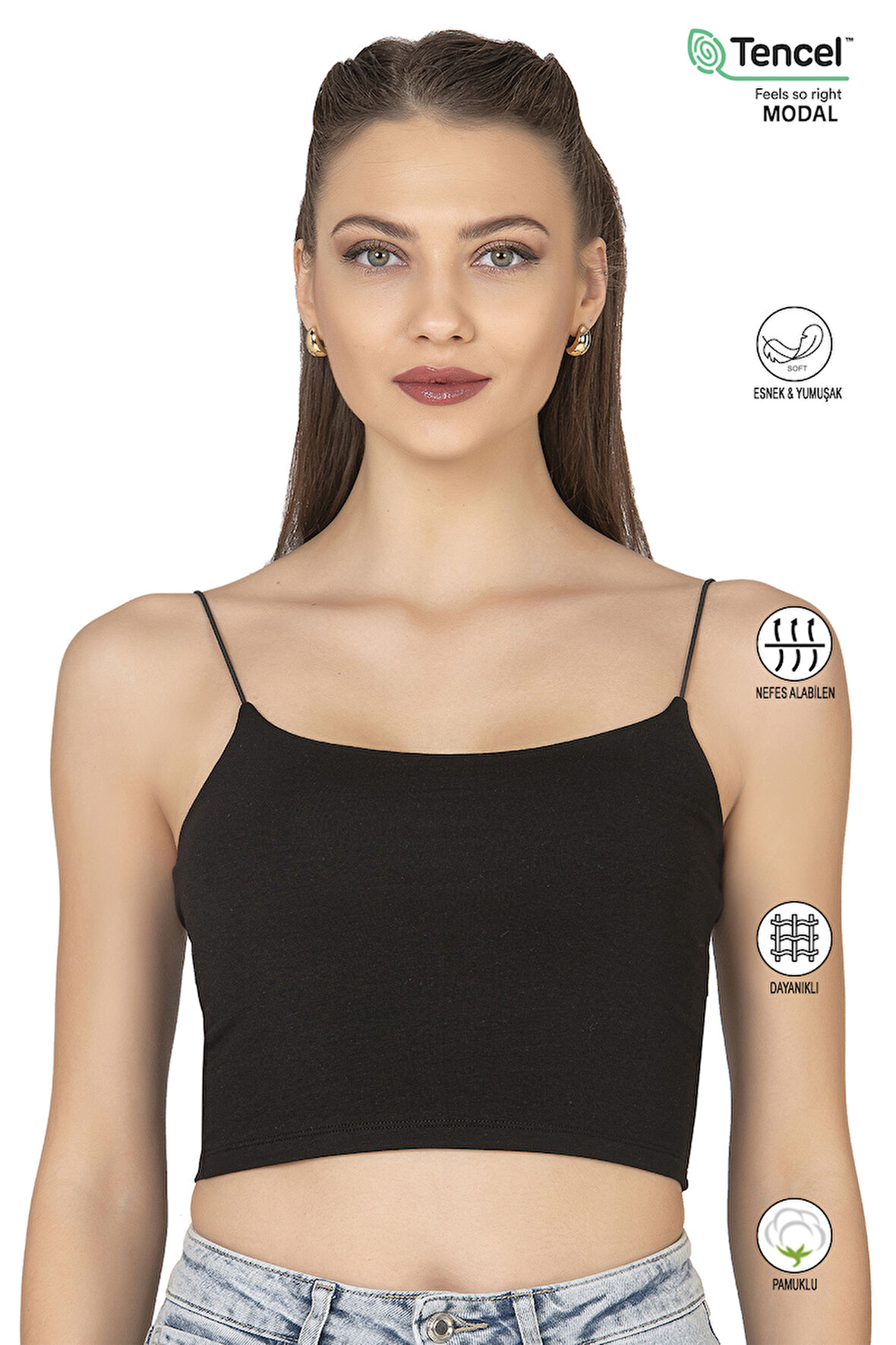 Özkan 27370 Kadın Modal Pamuklu Likralı Esnek Rahat Vücuda Oturan Spagetti Askılı Örme Crop Atlet