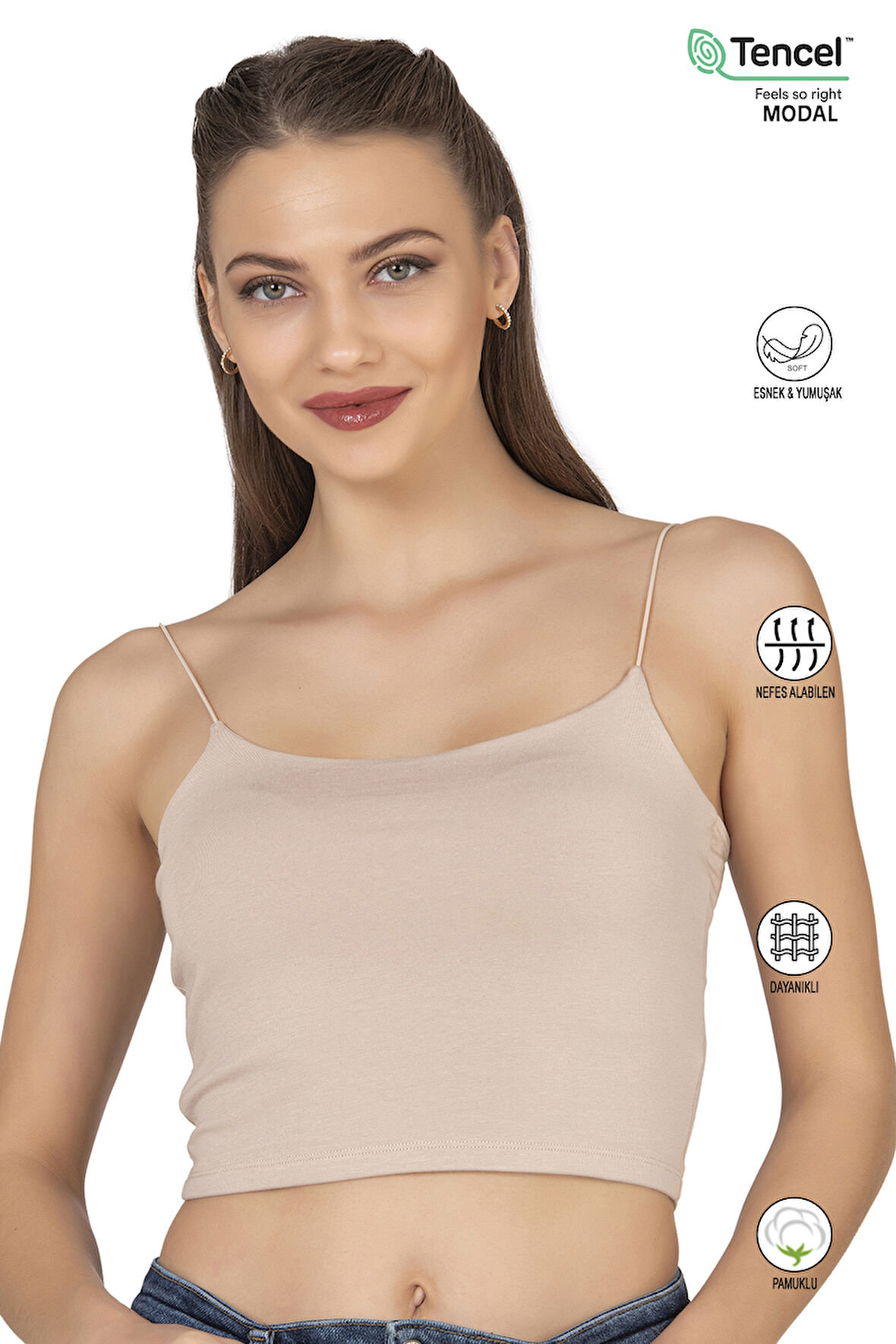 Özkan 27370 Kadın Modal Pamuklu Likralı Esnek Rahat Vücuda Oturan Spagetti Askılı Örme Crop Atlet