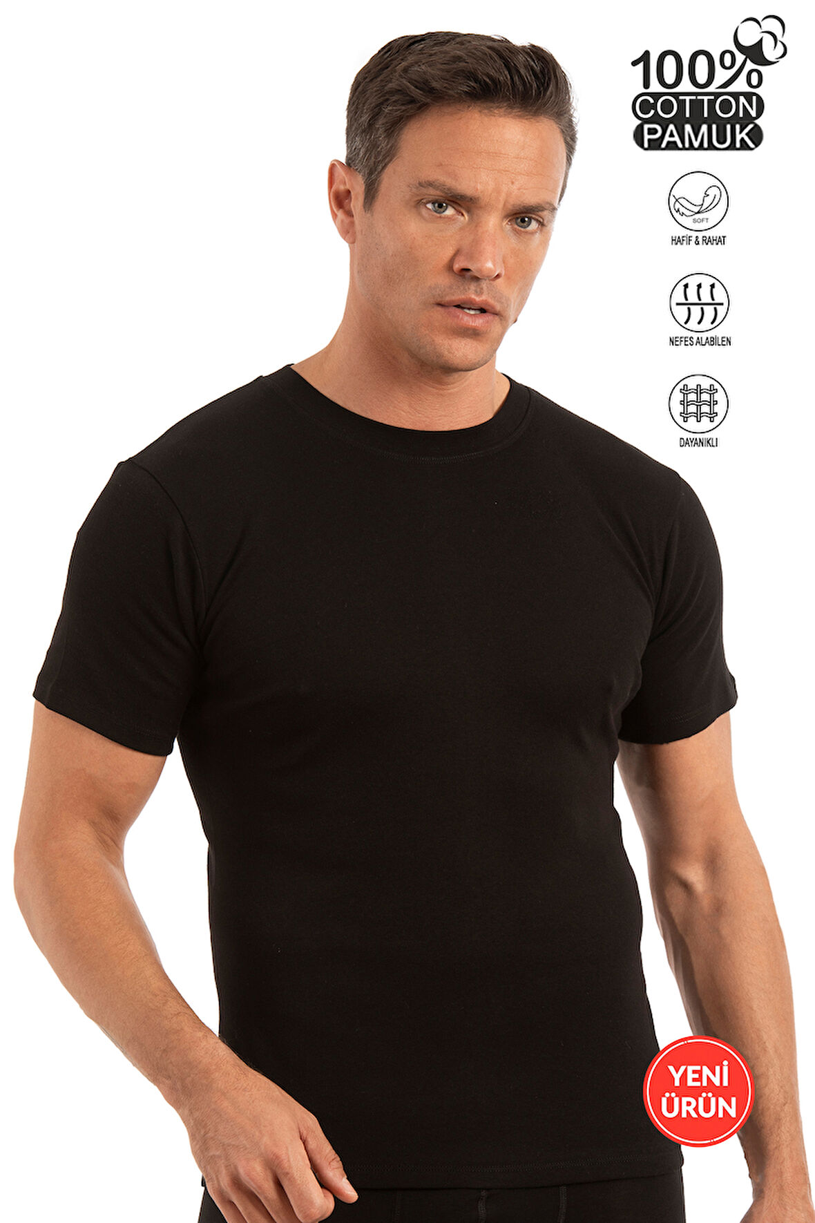 Özkan 12420 Erkek %100 Pamuklu Likrasız Penye Süprem Kumaş Kapalı Yaka Kısa Kollu T-shirt