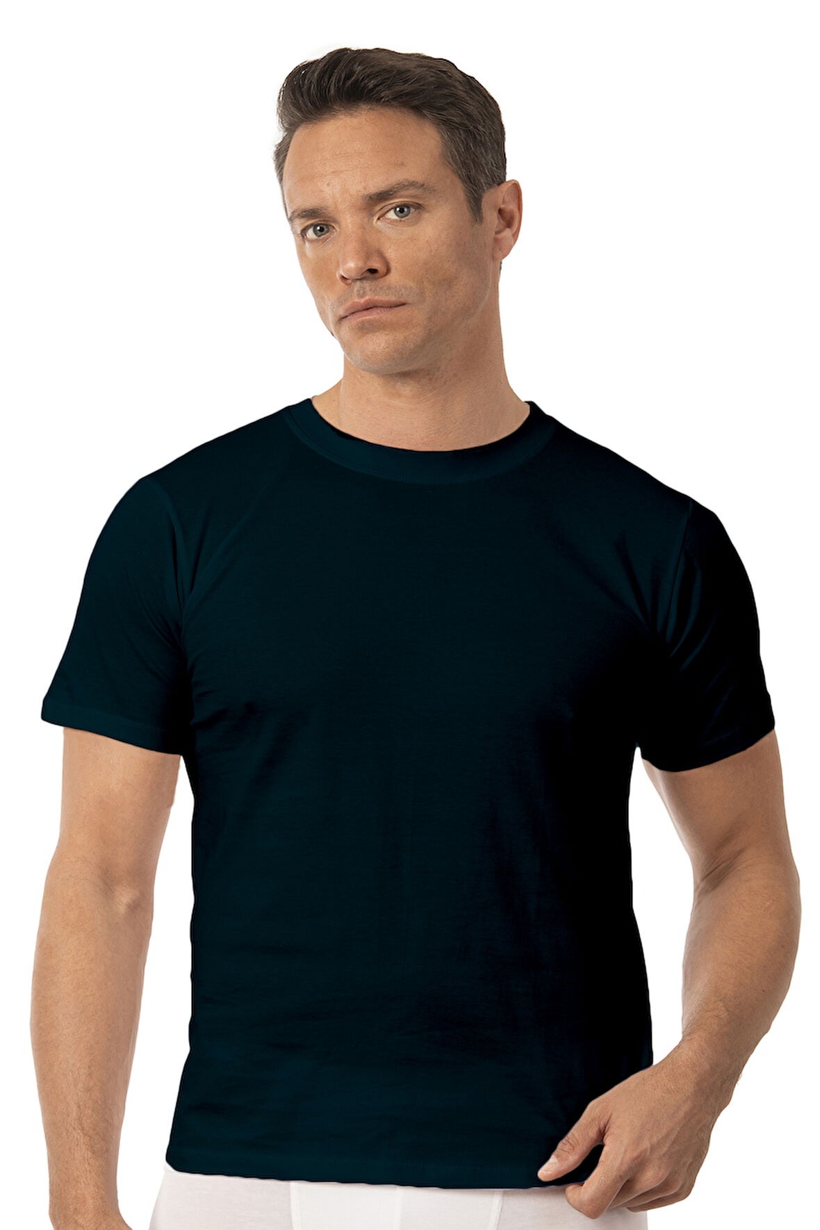 Özkan 12420 Erkek %100 Pamuklu Likrasız Penye Süprem Kumaş Kapalı Yaka Kısa Kollu T-shirt