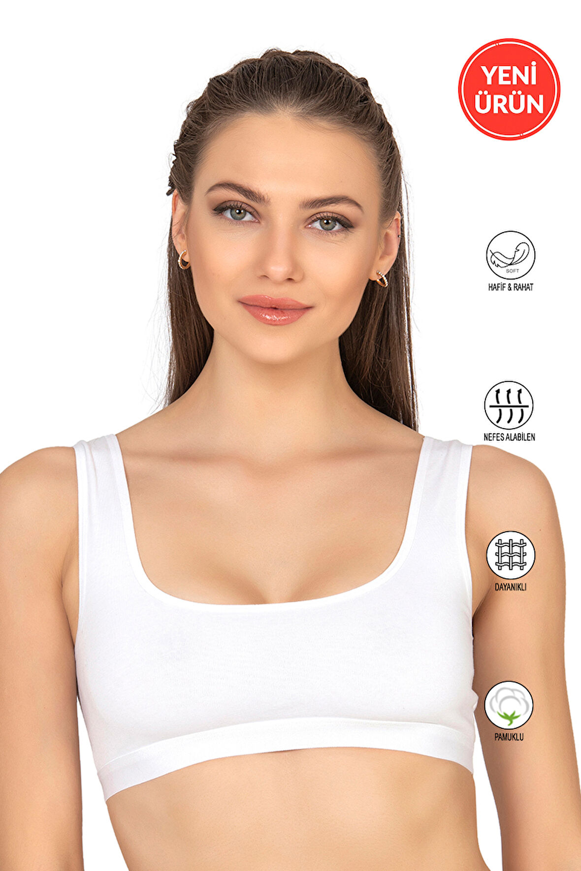 Özkan 27407 Kadın Pamuklu Likralı Çıkarılabilir Pedli Balensiz Süprem Kumaş Rahat Kalın Askılı Sütyen Büstiyer