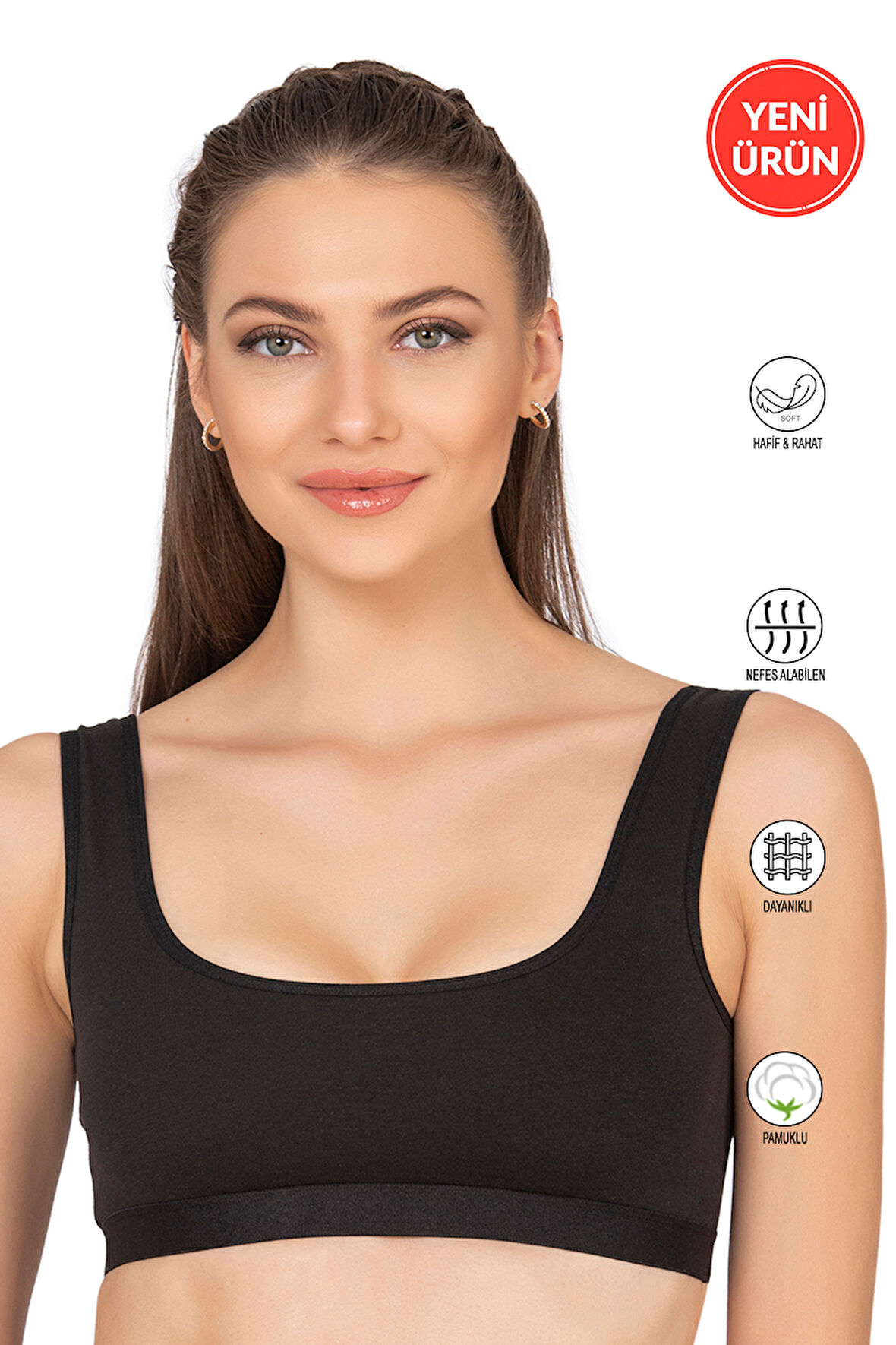 Özkan 27407 Kadın Pamuklu Likralı Çıkarılabilir Pedli Balensiz Süprem Kumaş Rahat Kalın Askılı Sütyen Büstiyer