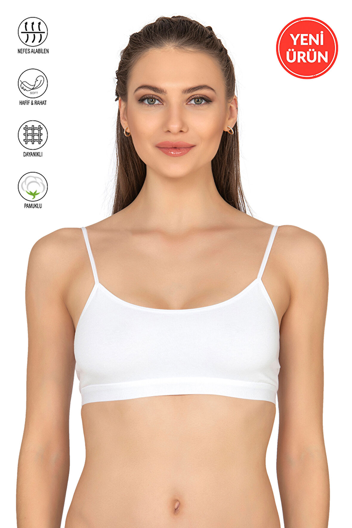 Özkan 27409 Kadın Pamuklu Likralı Çıkarılabilir Pedli Balensiz Süprem Kumaş İp Askılı Sporcu Sütyen Büstiyer