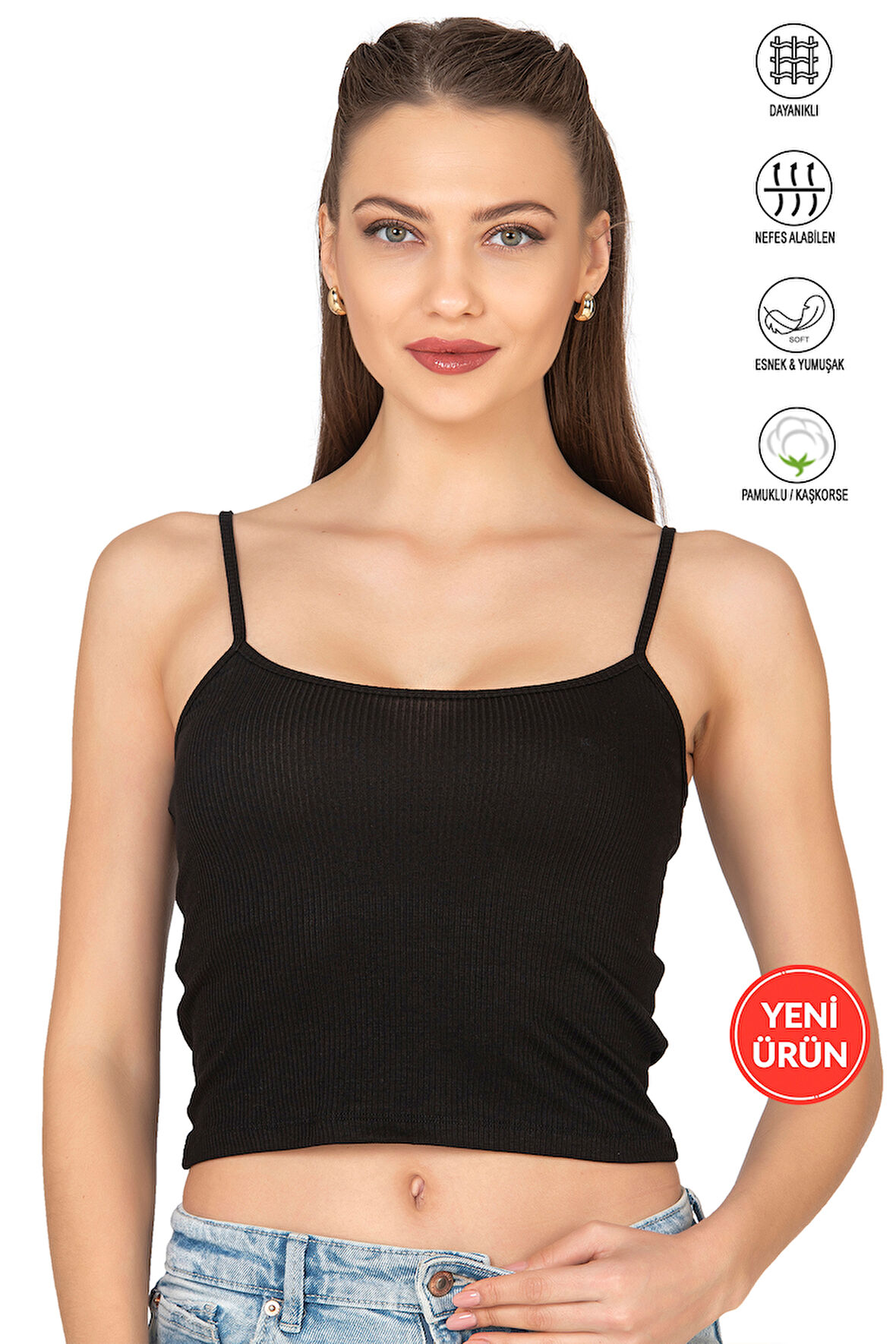 Özkan 27434 Kadın Viskon Kaşkorse Esnek Rahat Ayarlanabilir İp Askılı Crop Atlet Büstiyer