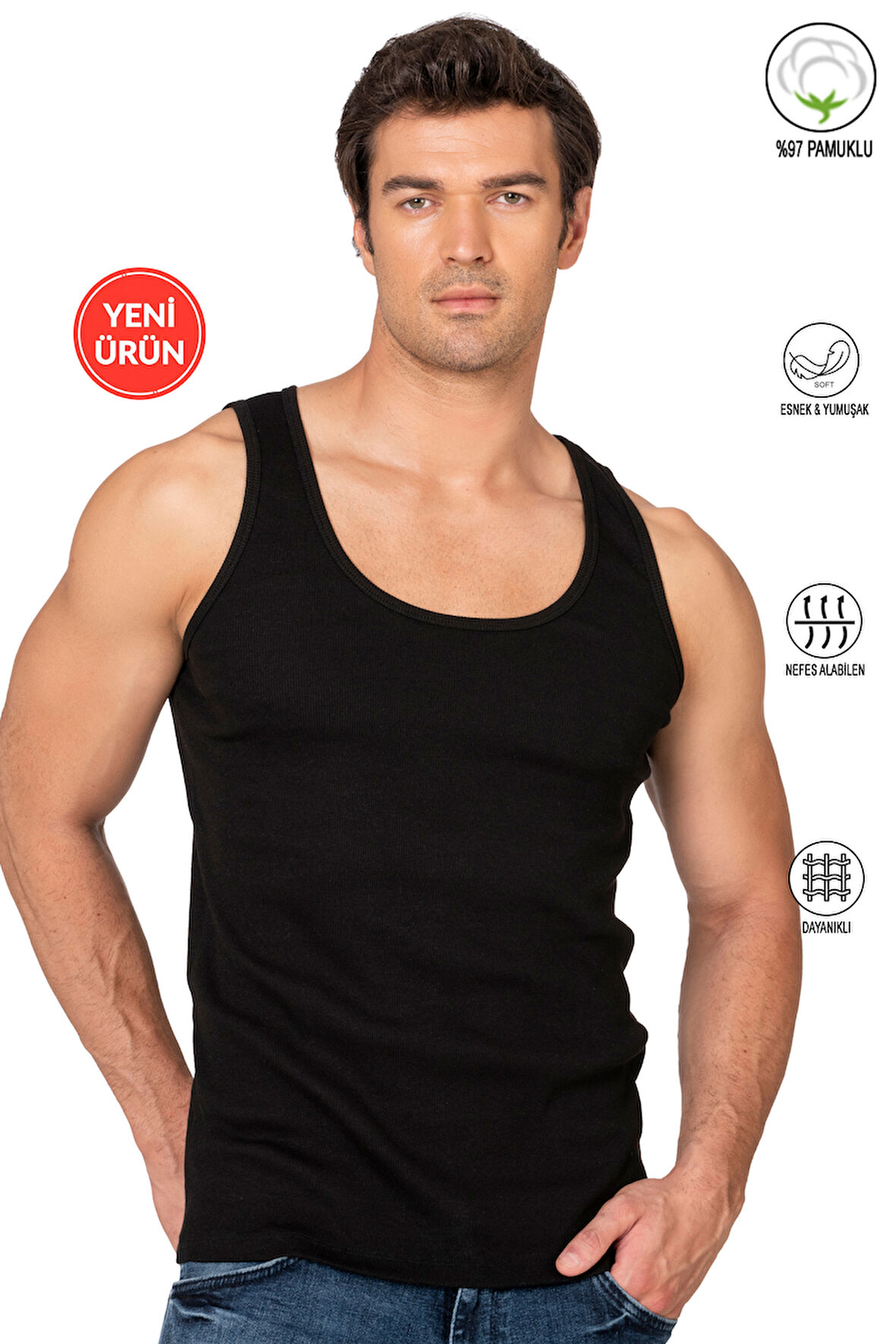 Özkan 12423 Erkek %97 Pamuklu Kaşkorse Fitilli Kalın Askılı Penye Atlet Esnek Yumuşak