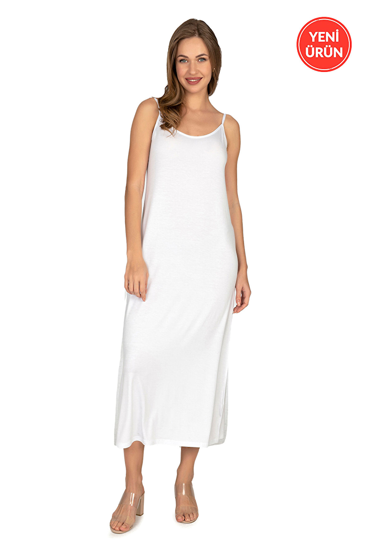 Özkan 27669 Kadın Viskon Premium Kumaş Uzun Boy İp Askılı Kombinezon Astar Elbise Jüpon