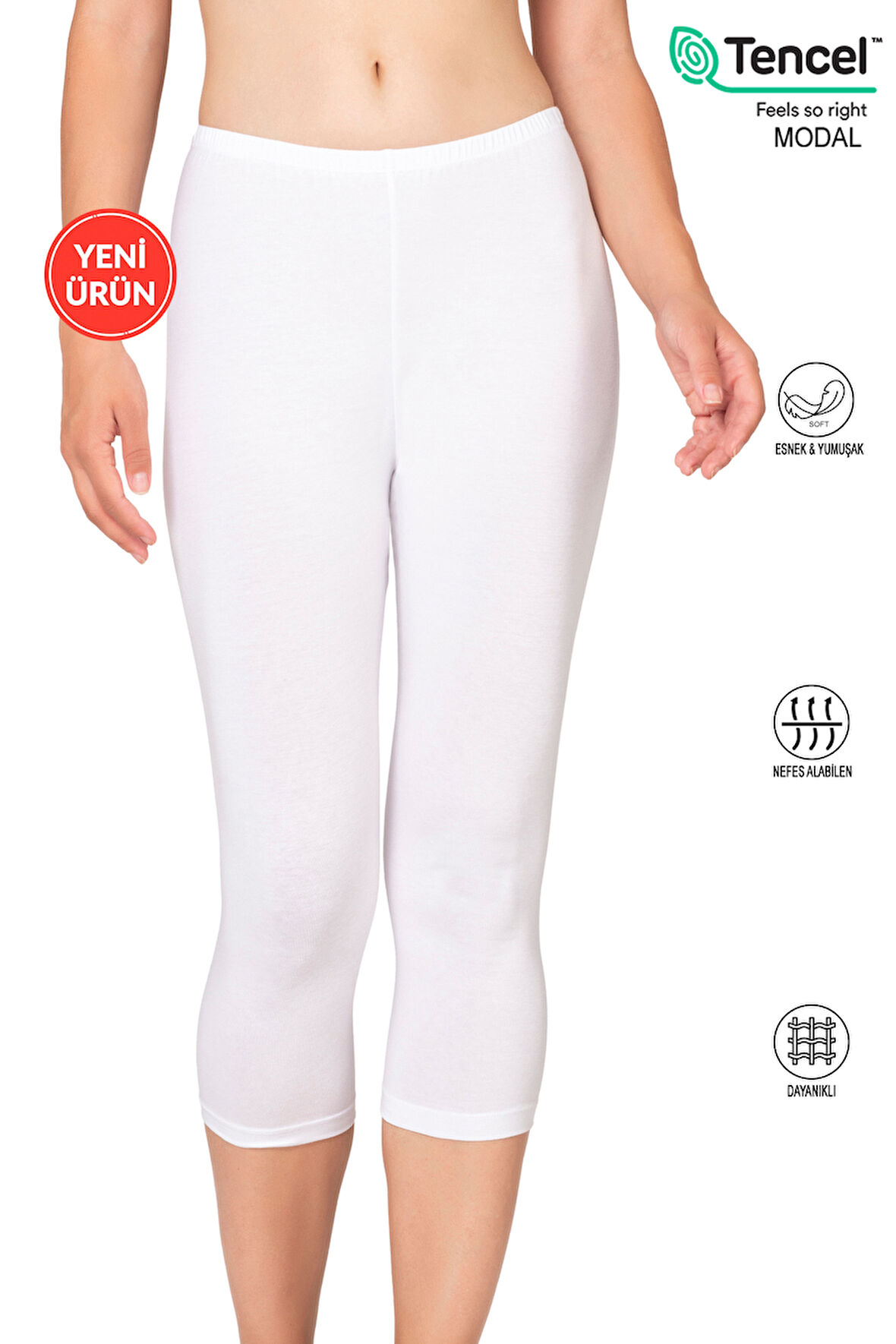 Özkan 27778 Kadın Premium Kumaş Modal Pamuklu Diz Altı Düz Kapri Tayt Esnek Rahat Yumuşak