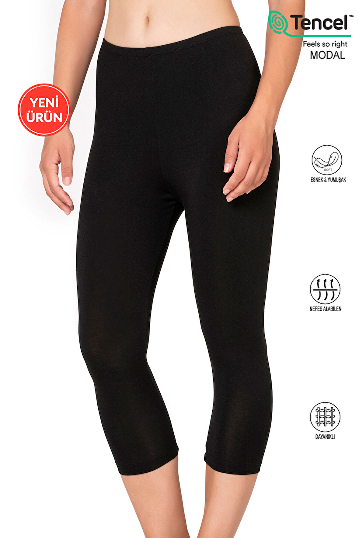 Özkan 27778 Kadın Premium Kumaş Modal Pamuklu Diz Altı Düz Kapri Tayt Esnek Rahat Yumuşak