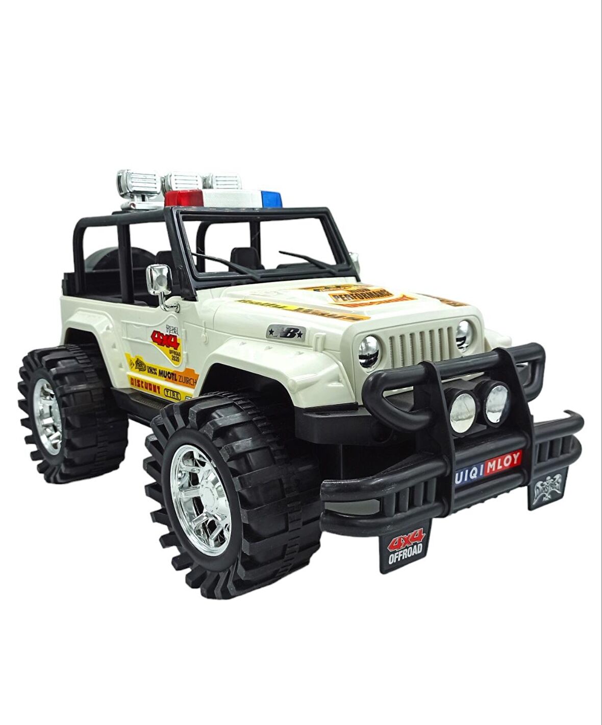 Oyuncak Arazi Aracı Büyük Boy İçi Dolu Tekerlekleri Mekanizmalı Sürtmeli Jeep İthal 50x27cm Beyaz