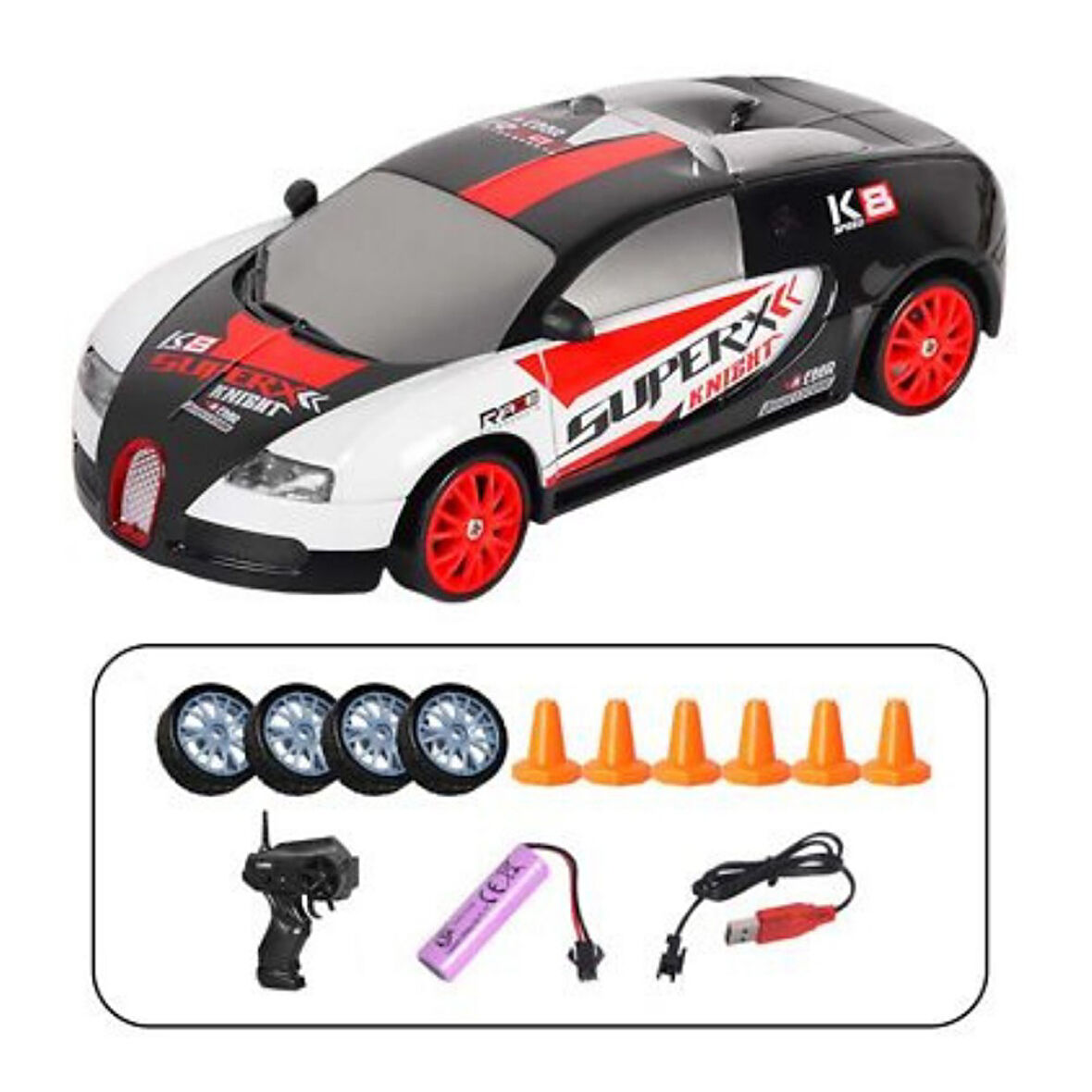 Uzaktan Kumandalı Şarjlı Drift Araba 1:24 - Beyaz-Kırmızı