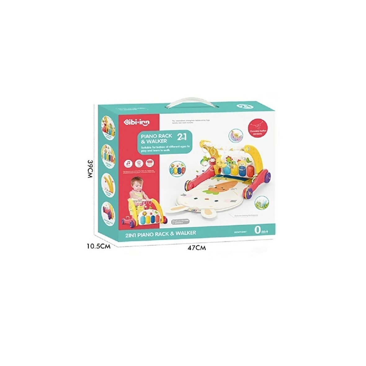 BIB6016- Vardem Piyanolu Bebek Yürüteci ve Tavşan Desenli Kırmızı Oyun Halısı  2 in 1