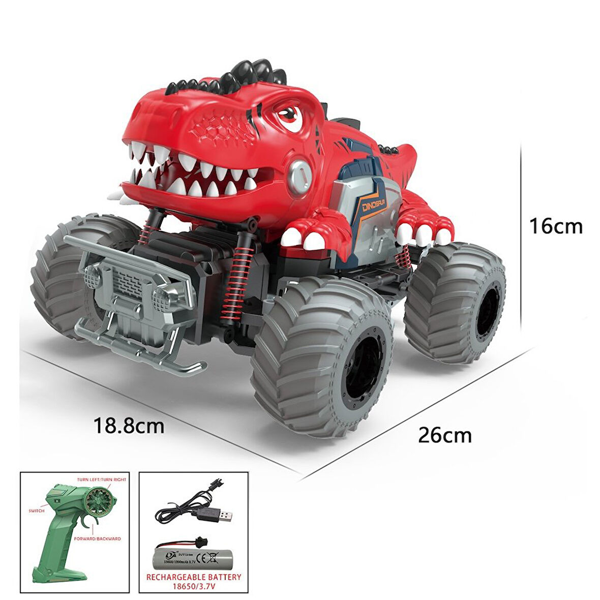 Uzaktan Kumandalı Full Fonksiyon 2.4G Süspansiyonlu Dinozor Araba ile Jurassic Park'ı Evinize Taşıyın!