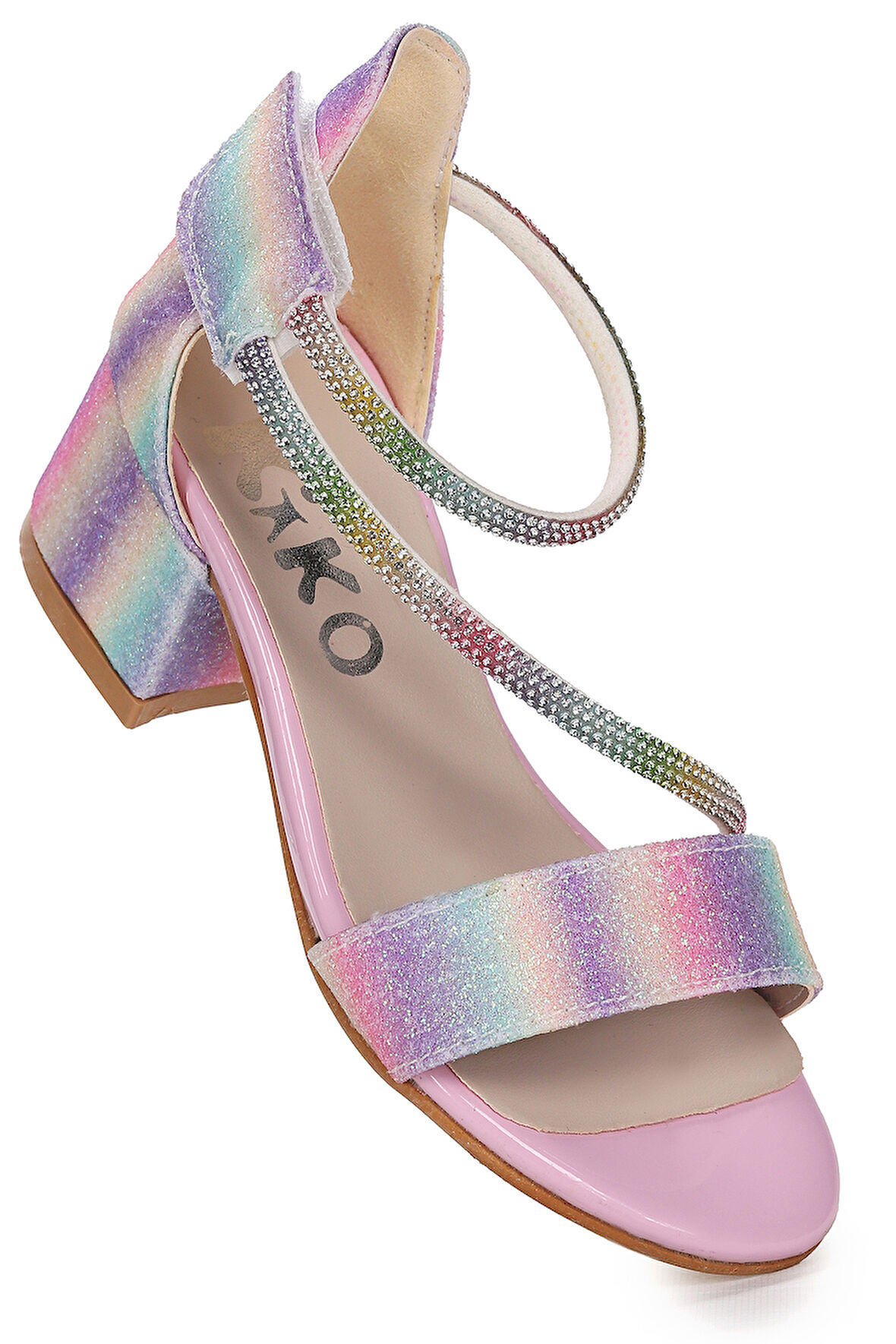 Kiko Kids Pisar Kum Simli Günlük Kız Çocuk 4 Cm Topuklu Sandalet Abiye Ayakkabı