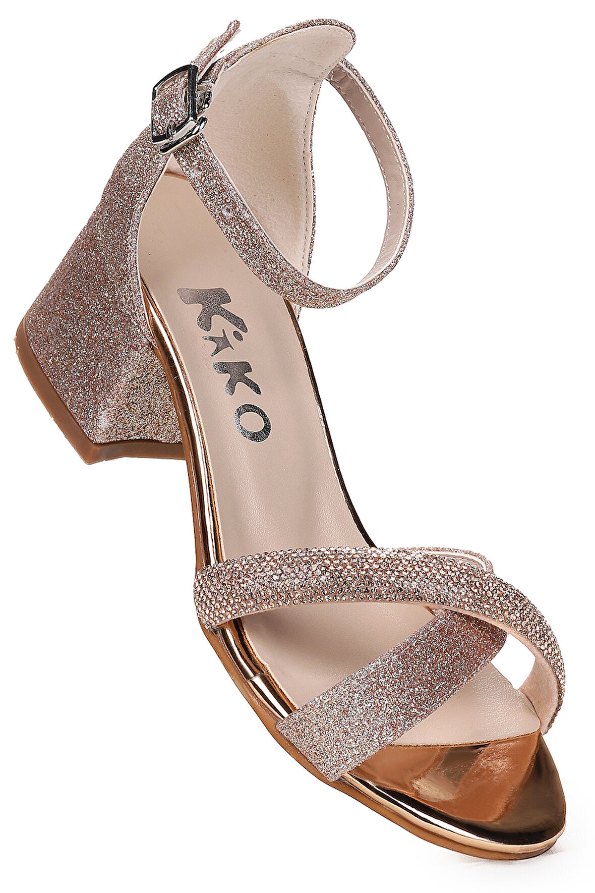 Kiko Kids Tanda Kum Simli Kız Çocuk 4 Cm Topuklu Sandalet Abiye Ayakkabı