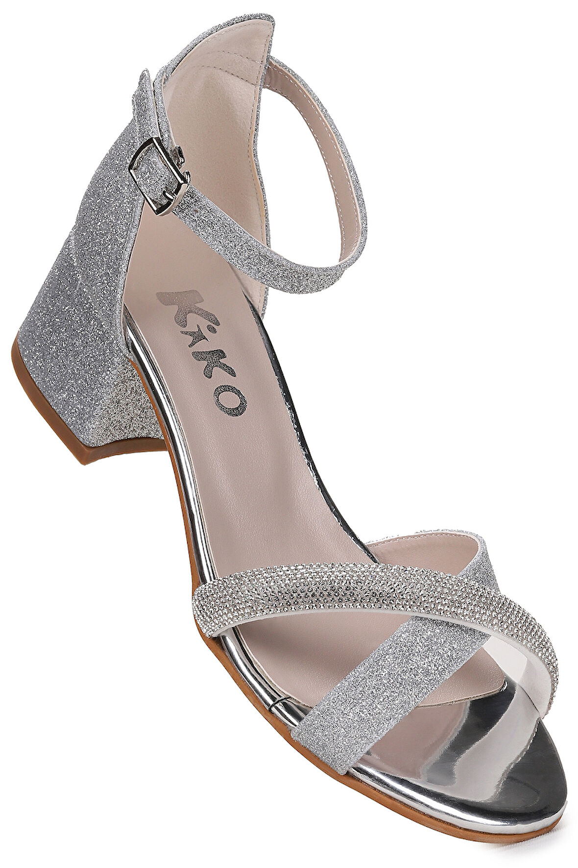 Kiko Kids Tanda Kum Simli Kız Çocuk 4 Cm Topuklu Sandalet Abiye Ayakkabı