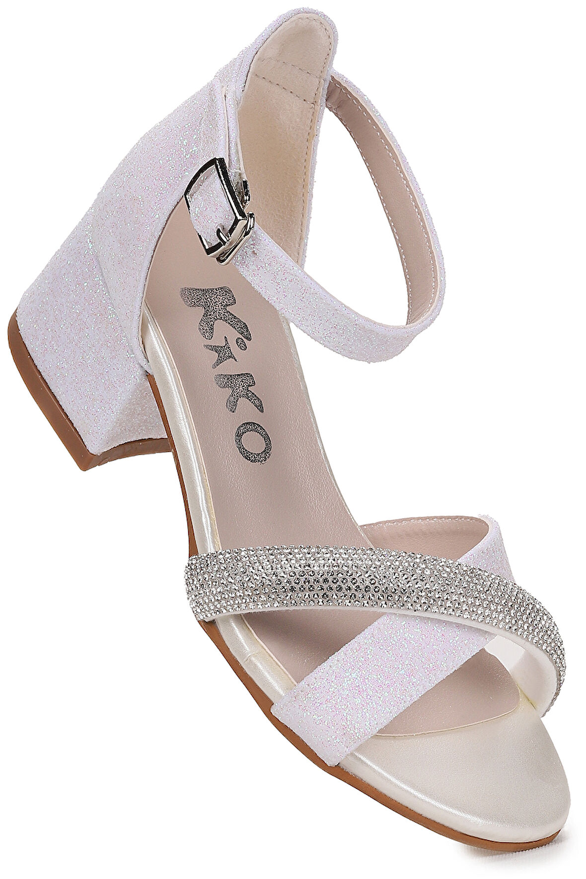 Kiko Kids Tanda Kum Simli Kız Çocuk 4 Cm Topuklu Sandalet Abiye Ayakkabı