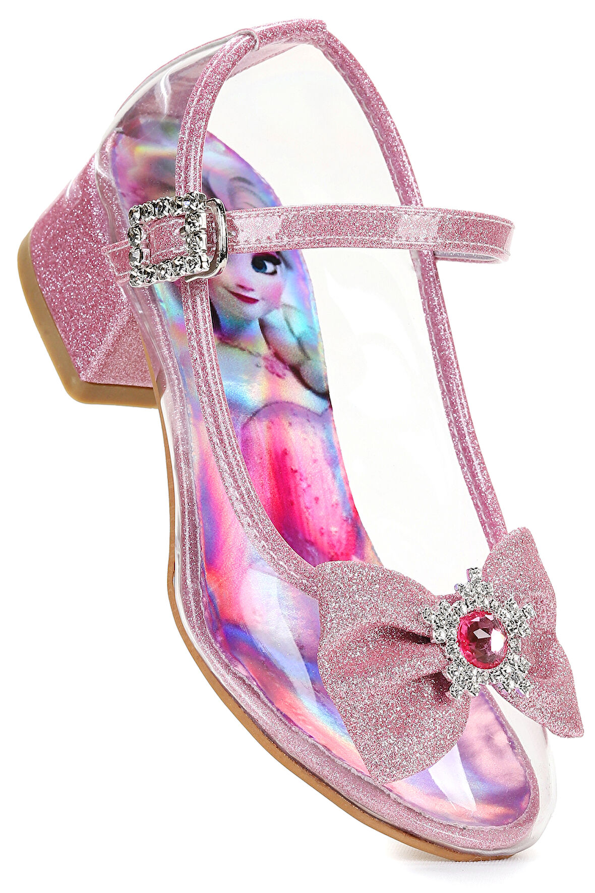  Asel Kız Çocuk Simli Topuklu Abiye Şeffaf Ayakkabı