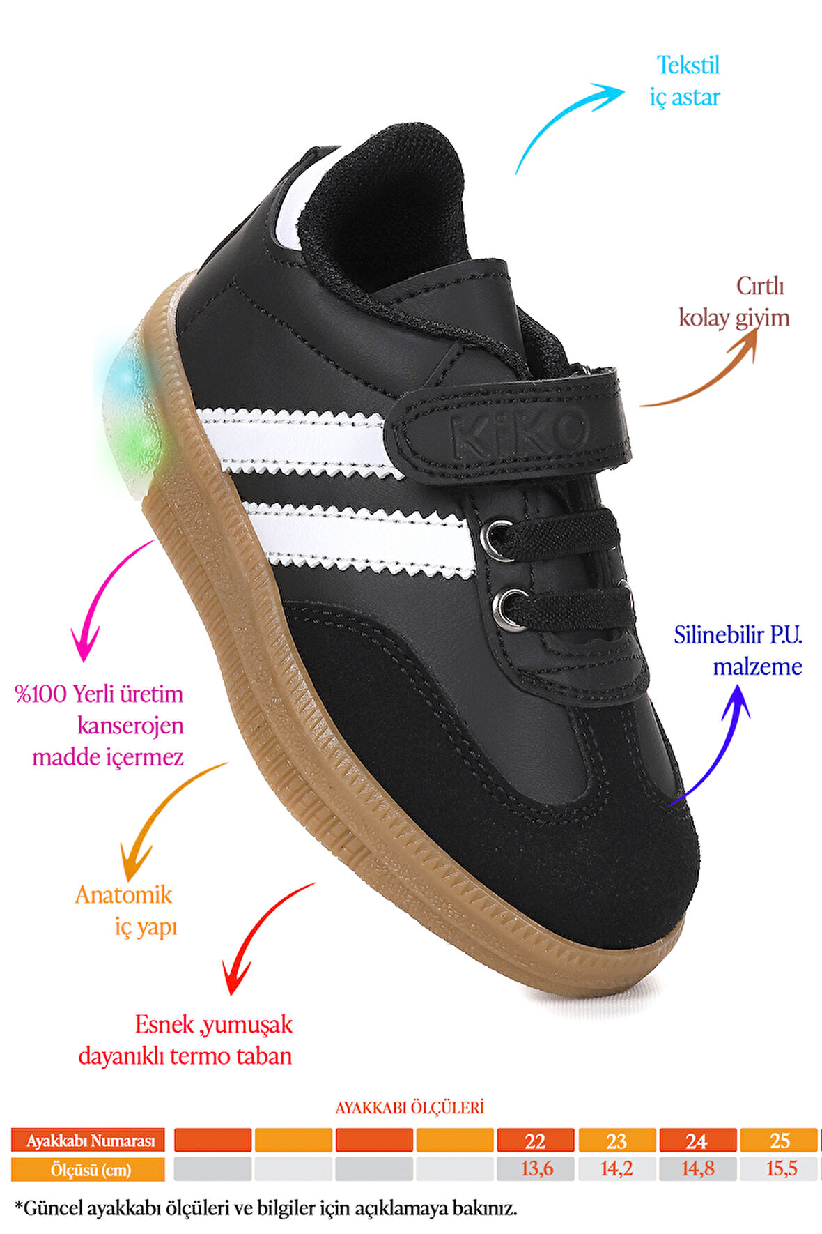 Kiko Kids Renis Günlük Cırtlı Işıklı Erkek Bebek Spor Ayakkabı