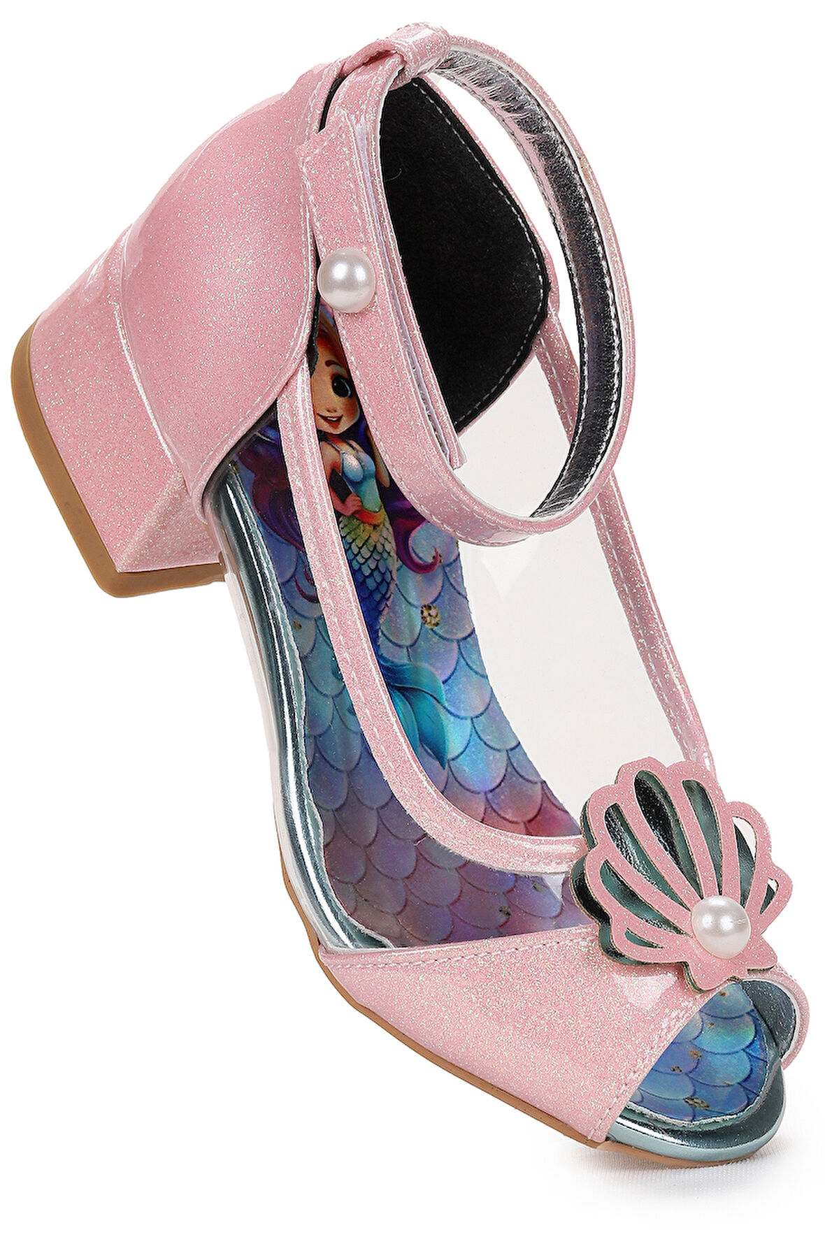 Kiko Kids Deniz Kızı Şeffaf Burnu Açık Kız Çocuk Topuklu Abiye Ayakkabı