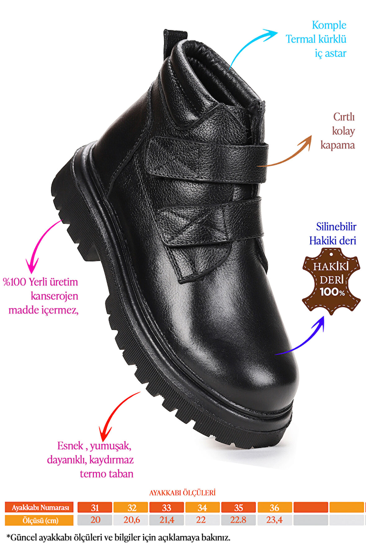  Teze %100 Deri Cırtlı Erkek Çocuk Bot Ayakkabı