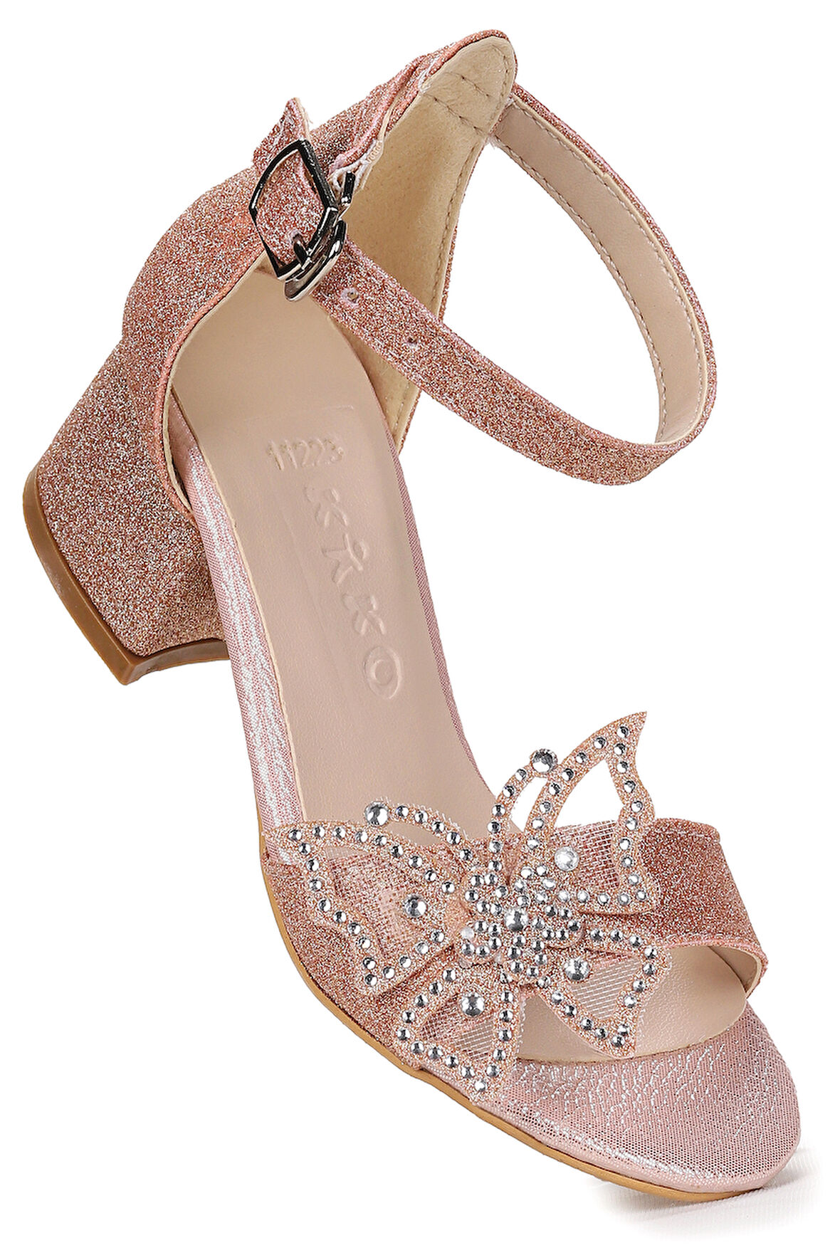 Kiko Kids Zete Kum Simli Kız Çocuk 4 Cm Topuklu Sandalet Abiye Ayakkabı