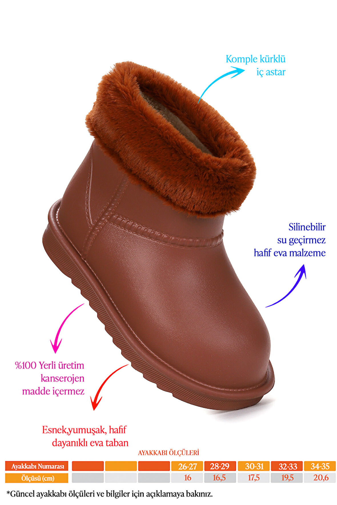 Kiko Kids Geta Su Geçirmez İçi Kürklü Kız Çocuk Eva Yağmur Kar Çizme