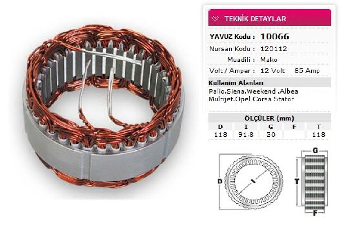 Fiat Stator Mako Tip 12v 85a Palıo Siena Weekend Albea Multıjet Opel Corsa Nursan 120112 - Yavuz 10 066
