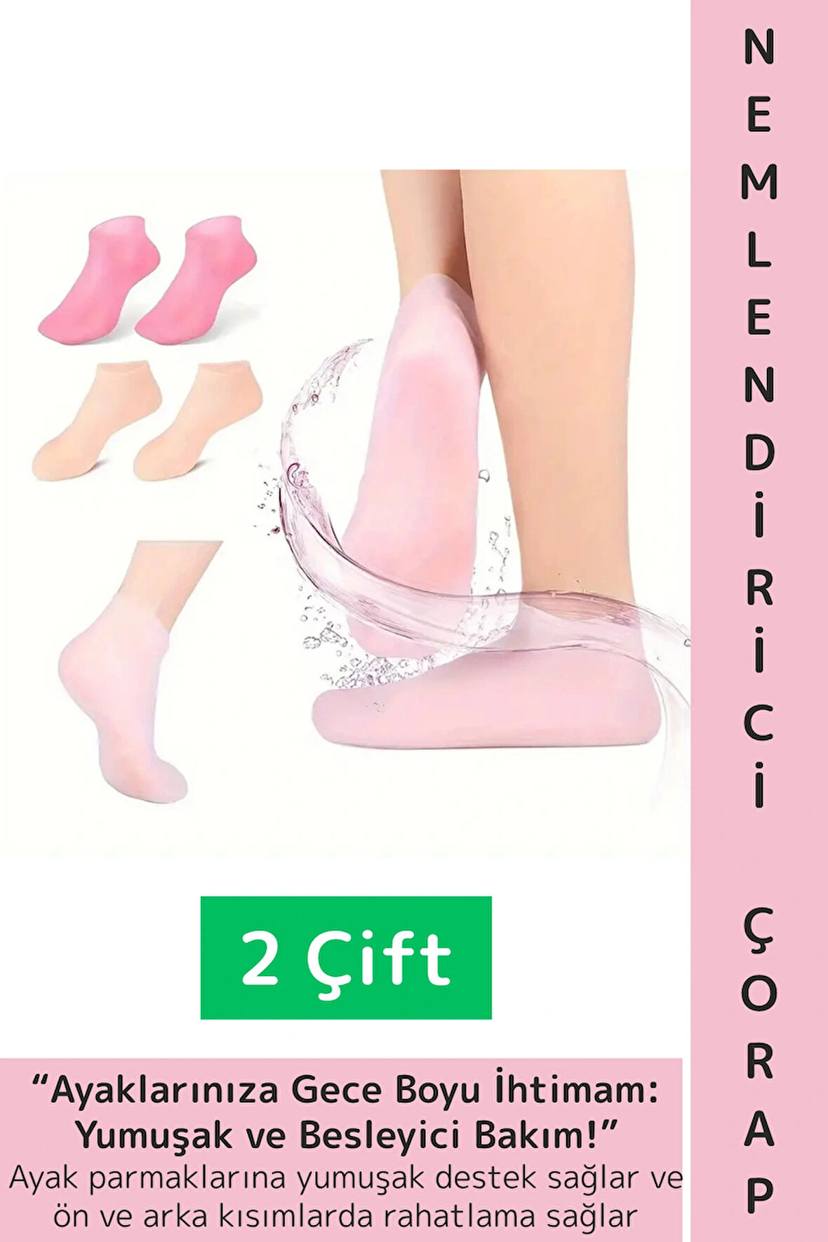 Kadın Ayak Bakım Güzelleştirici Sızdırmaz Yumuşak Elastik Silikon Jel Ayak Nemlendirici Çorap 2 Çift
