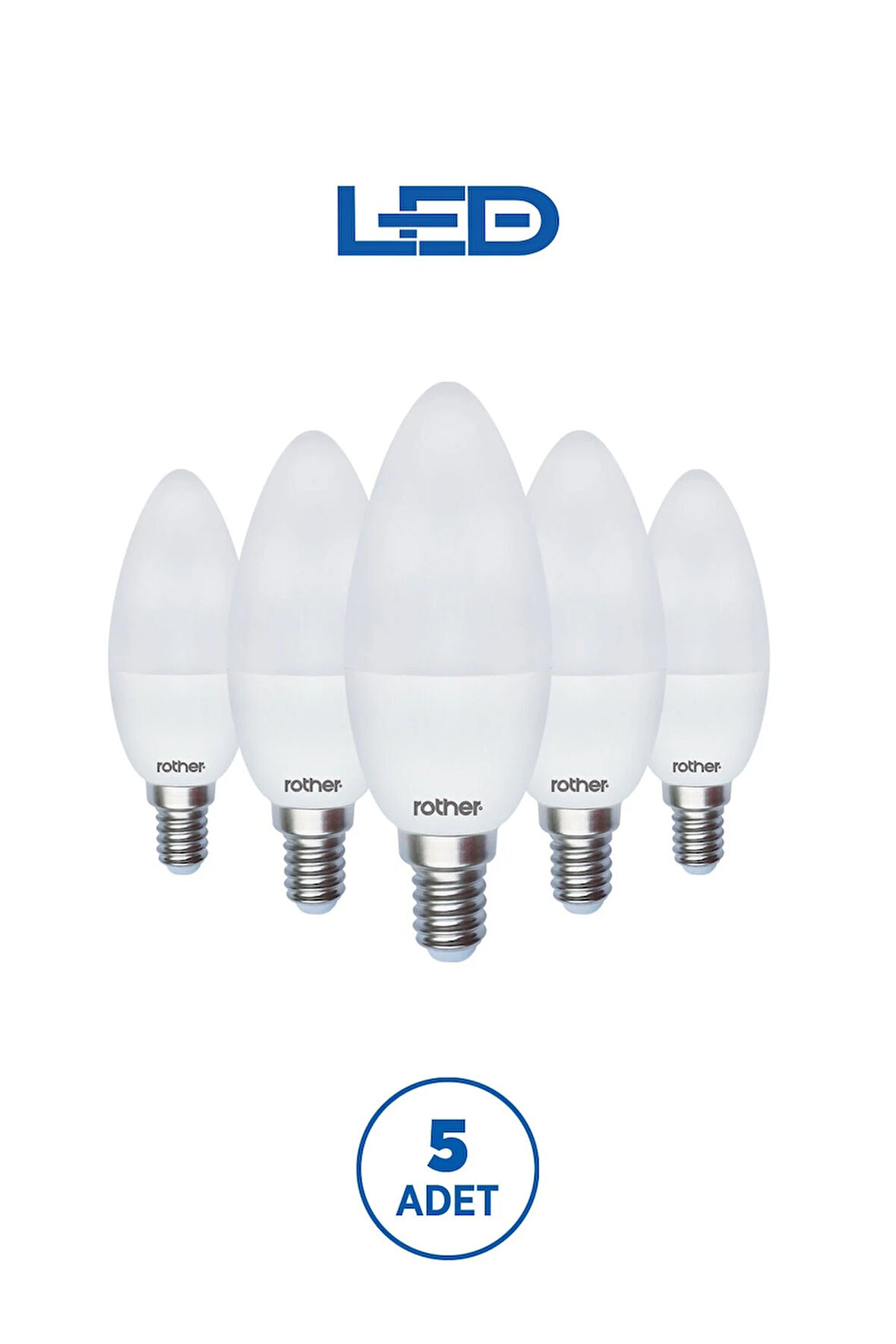 RTL02101-5 Rother LED Mum Avize Ampul 6W E14 470 Lümen 6500K Beyaz Işık Enerji Tasarruflu Ampul 5 Adet