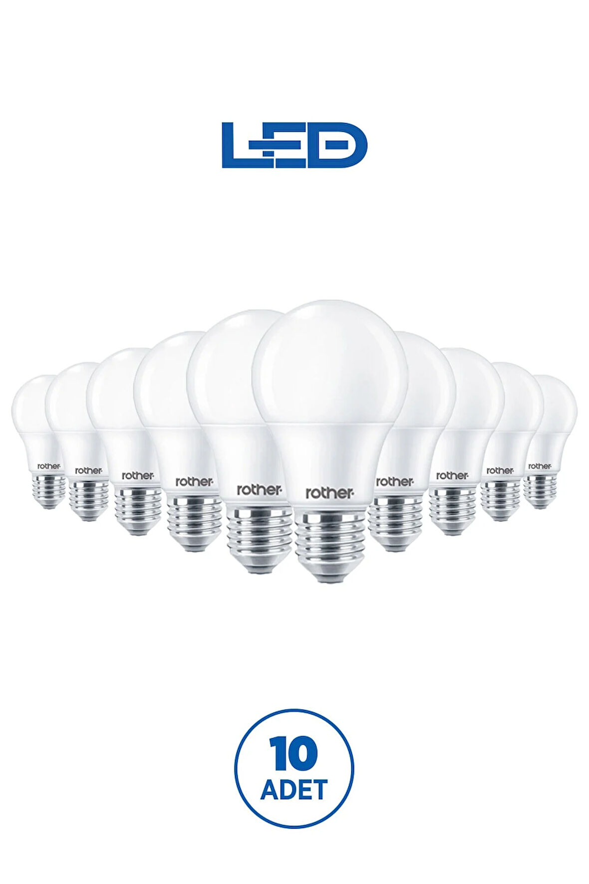 RTL01113-10 Rother A60 LED Ampul 9W E27 810 Lümen 4500K Gün Işığı Enerji Tasarruflu Ampul 10 Adet