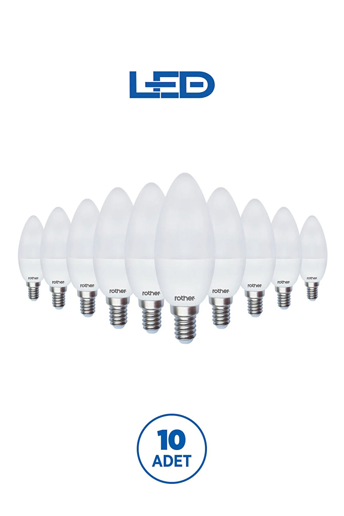 RTL02111-10 Rother LED Mum Avize Ampul 6W E14 470 Lümen 4500K Gün Işığı Enerji Tasarruflu Ampul 10 Adet